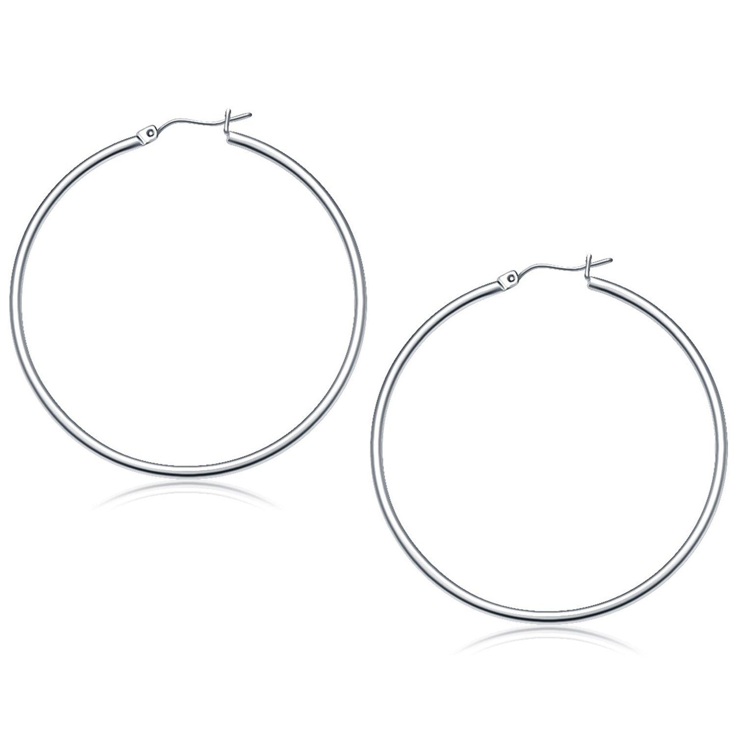 Pendientes de aro pulidos de oro blanco de 10 quilates (50 mm)