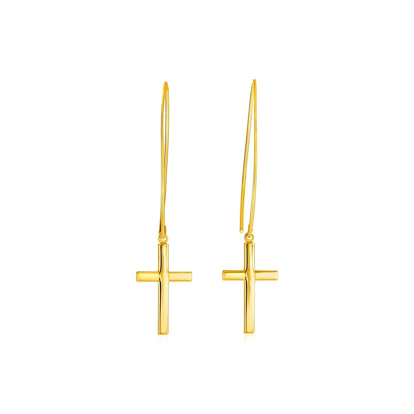 Pendientes colgantes de cruz de oro amarillo de 14k