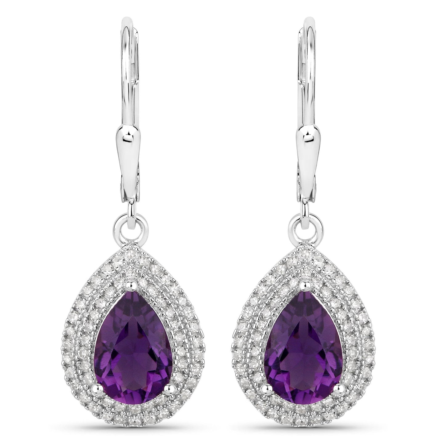 Aretes de amatista genuina de 2,77 quilates y diamantes blancos en plata de ley .925