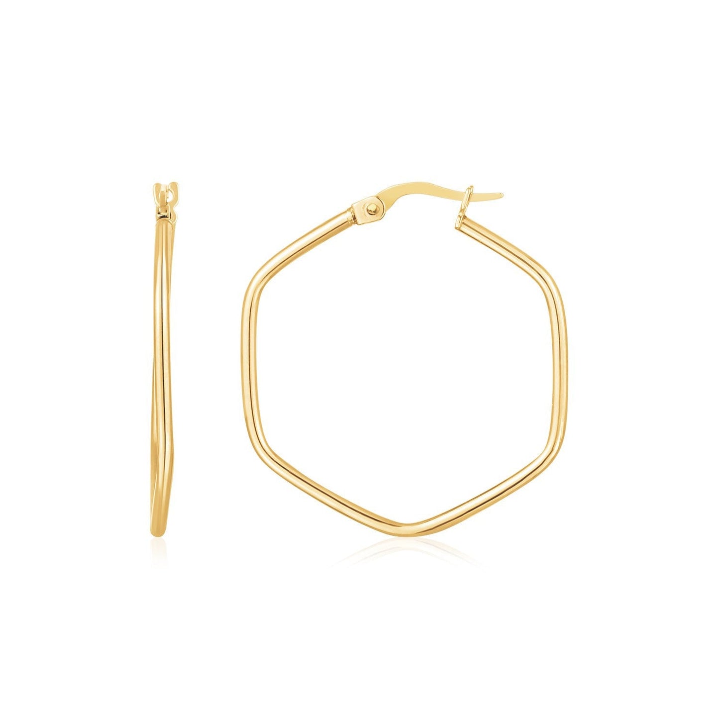 Aretes de aro hexagonales con borde redondeado de oro amarillo de 14 quilates
