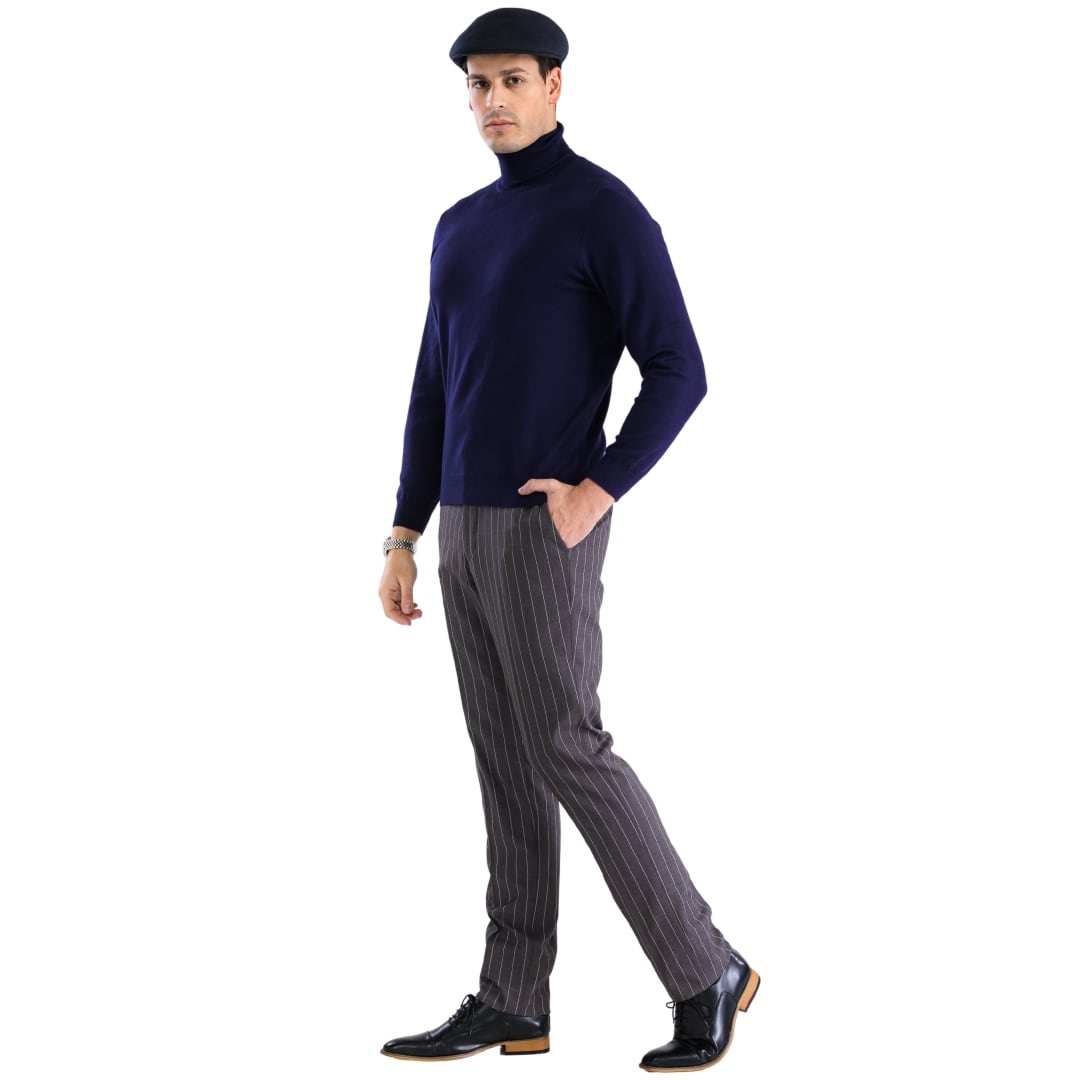 Mens Navy Pullover Turtleneck Sweater