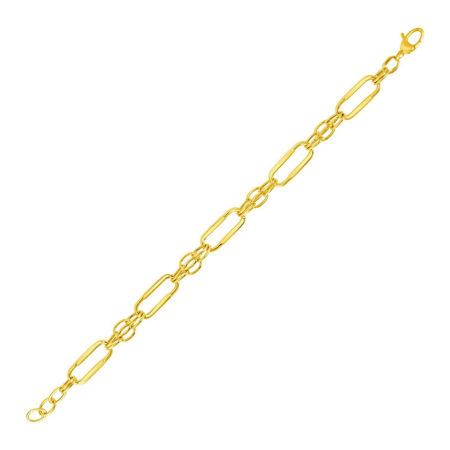 Pulsera de oro amarillo de 14k con eslabones ovales rectangulares pulidos