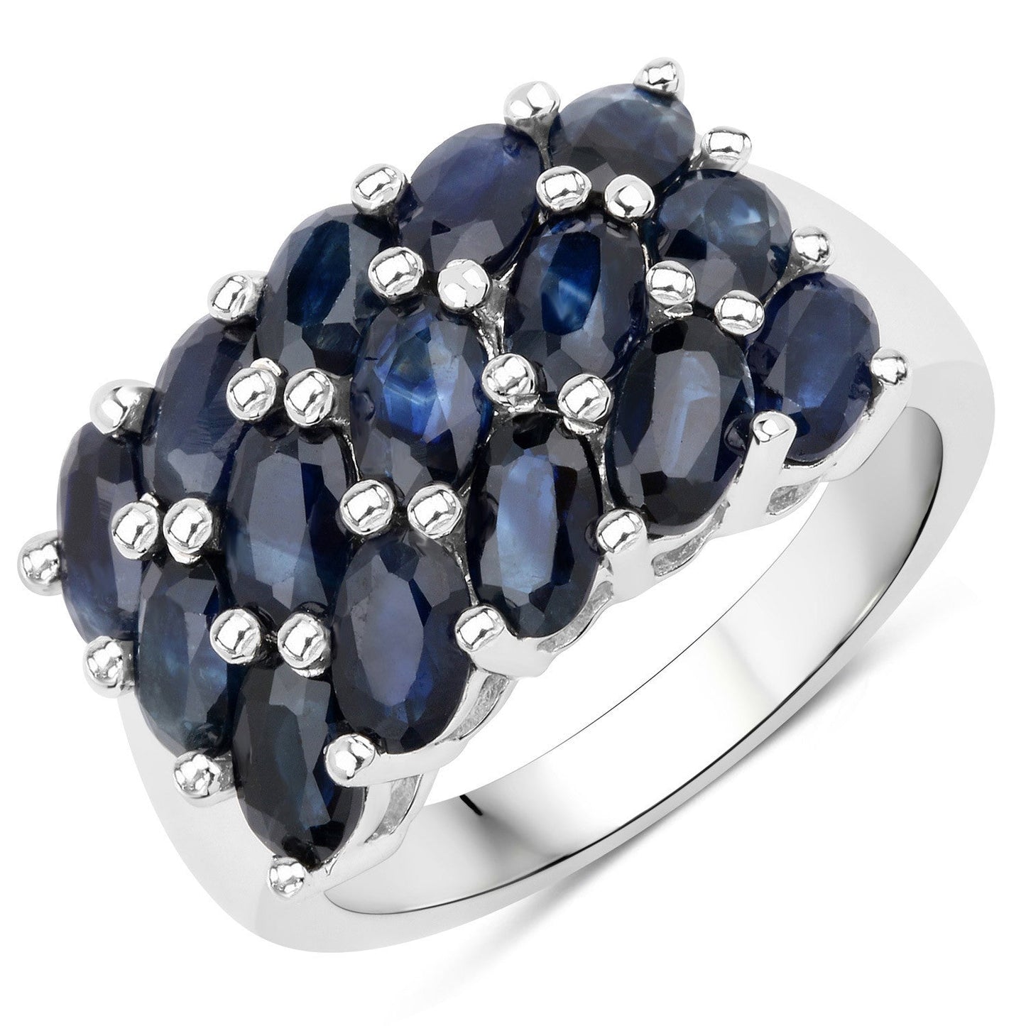 Anillo de Zafiro Azul Genuino de 3.30 Quilates y Plata Fina .925