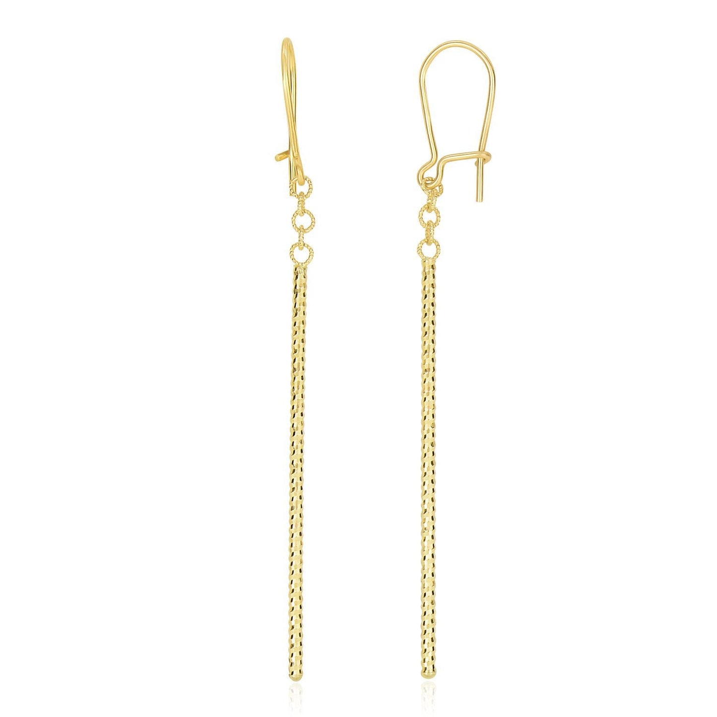 Pendientes largos de barra de oro amarillo de 14k con corte de diamante