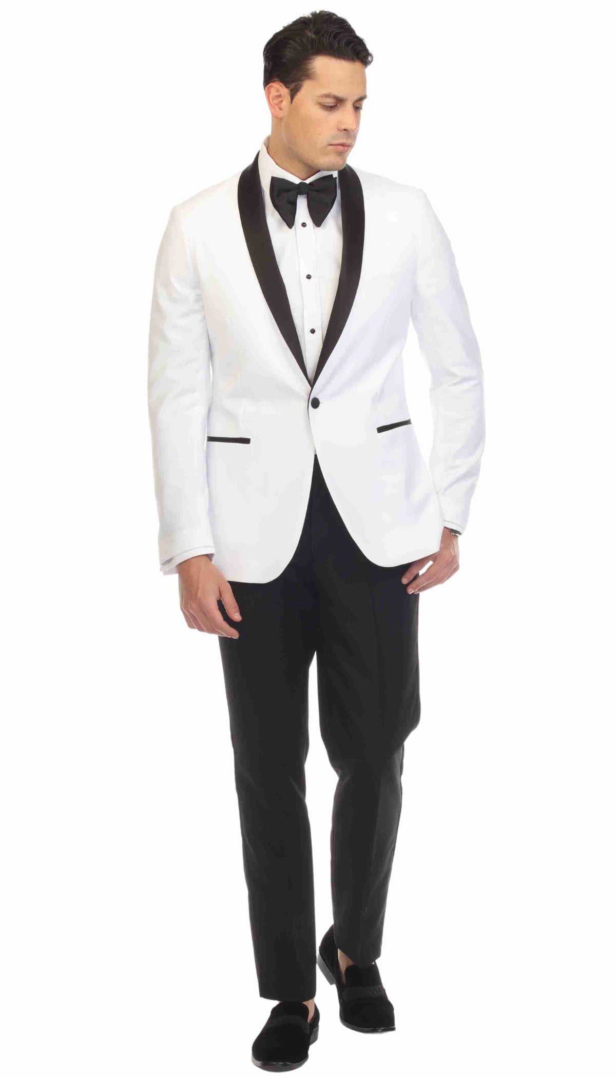 Men's White & Black Shawl Lapel Tuxedo – Slim Fit 2 Piece Suit | Ferrecci Reno