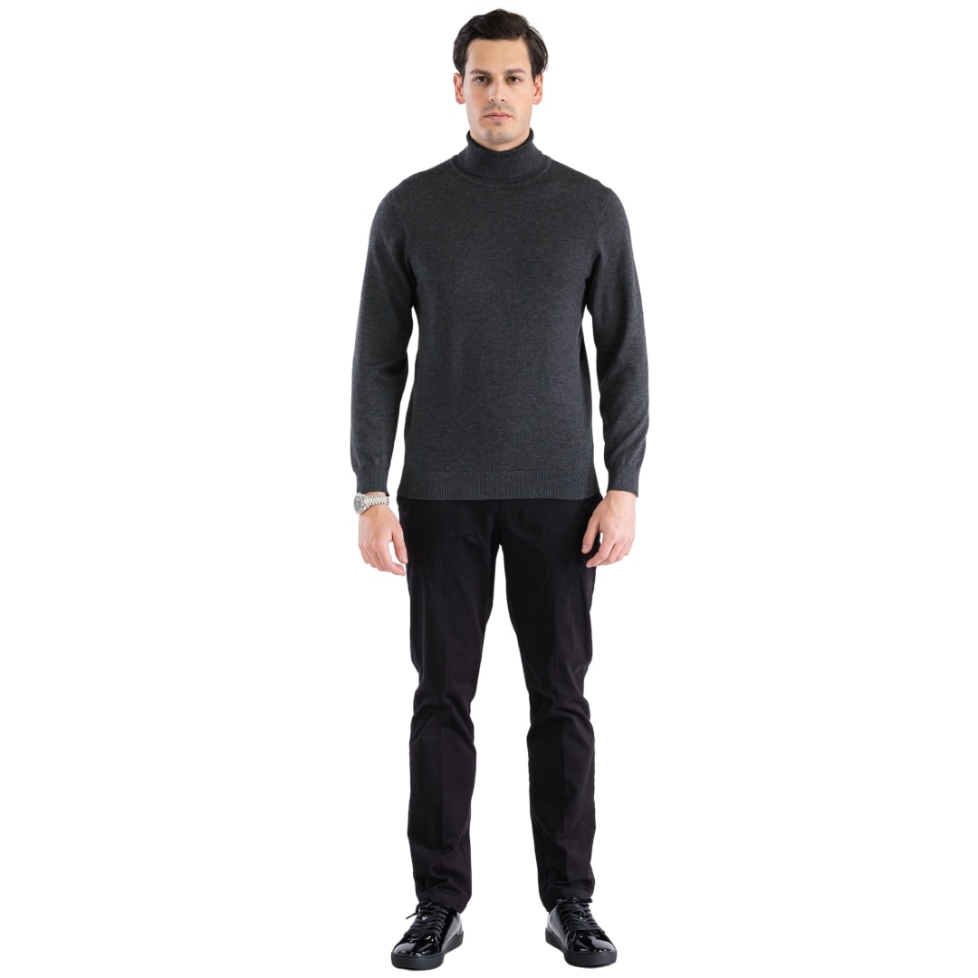 Mens Charcoal Pullover Turtleneck Sweater