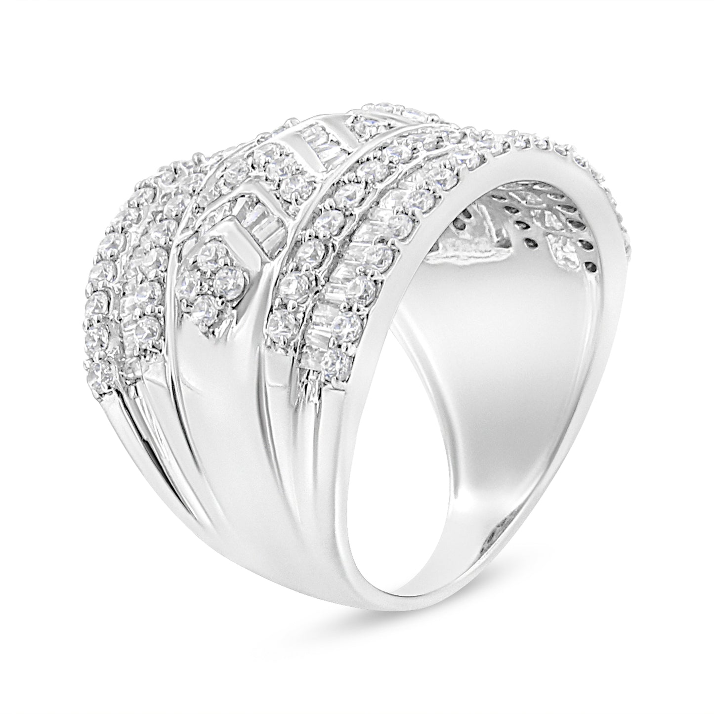 Anillo de banda de varias filas con borde de diamantes de 2,0 quilates de plata de ley .925 (color J-K, claridad I3) - Talla 7