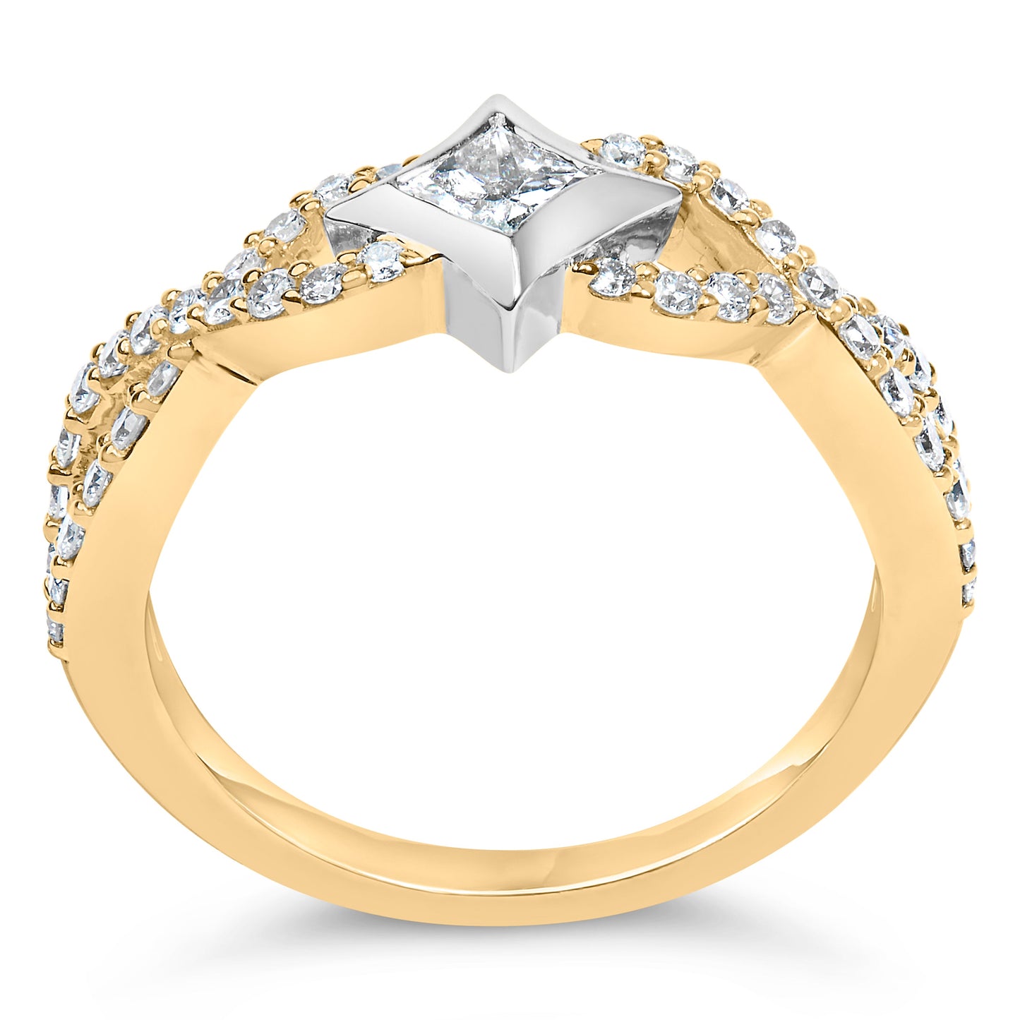 Anillo de oro de 10K bicolor con diamante de 5/8 Cttw en forma de cometa y vástago trenzado (color H-I, claridad SI2-I1)
