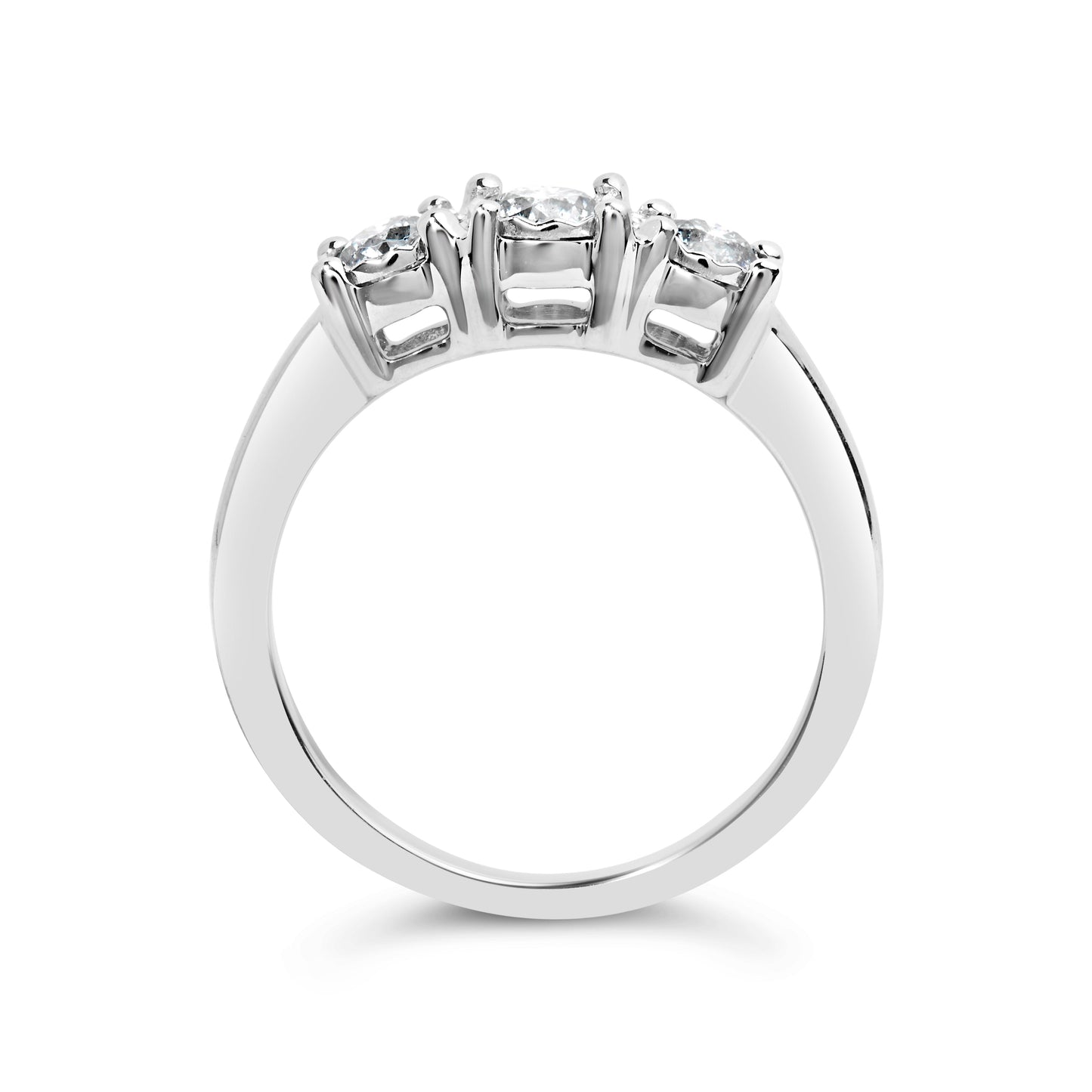 Anillo de oro blanco de 14 quilates con 1/2 quilate total de peso (CTTW) de diamantes cultivados en laboratorio redondos en engaste "milagroso" con tres piedras en placa de ilusión (color F-G, claridad VS1-VS2) - Talla de anillo 7