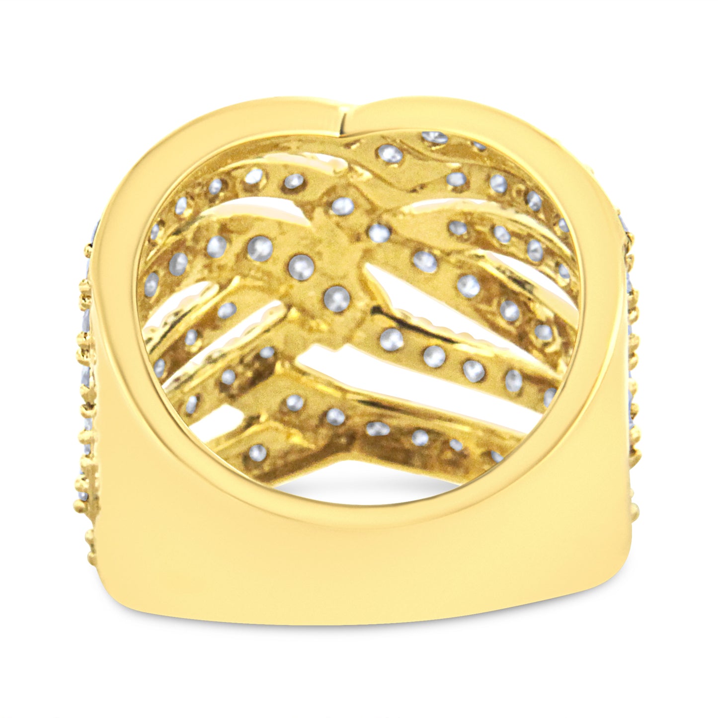 Anillo de cóctel con banda ondulada de varias filas de oro amarillo de 10 K y diamantes de 3,00 quilates (color J-K, claridad I1-I2) - Talla 7