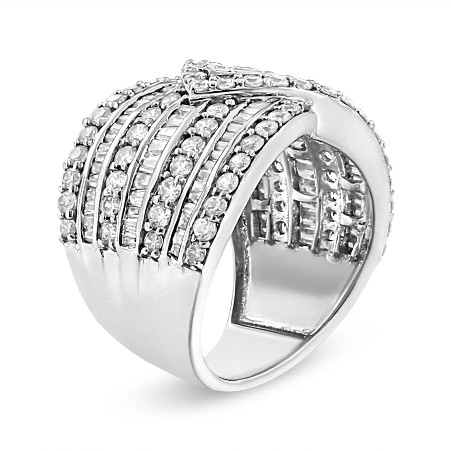 Anillo superpuesto de plata de ley .925 con múltiples hileras de diamantes de 2 3/8 Cttw (color J-K, claridad I3) - Talla de anillo 7