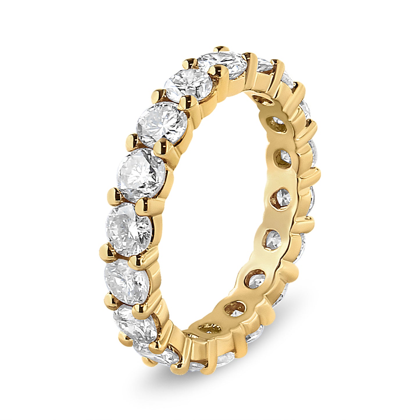Anillo de eternidad de oro amarillo de 14K con diamantes de talla redonda de 3,00 Cttw engastados con puntas compartidas (color J-K, claridad VS1-VS2) - Talla de anillo 7