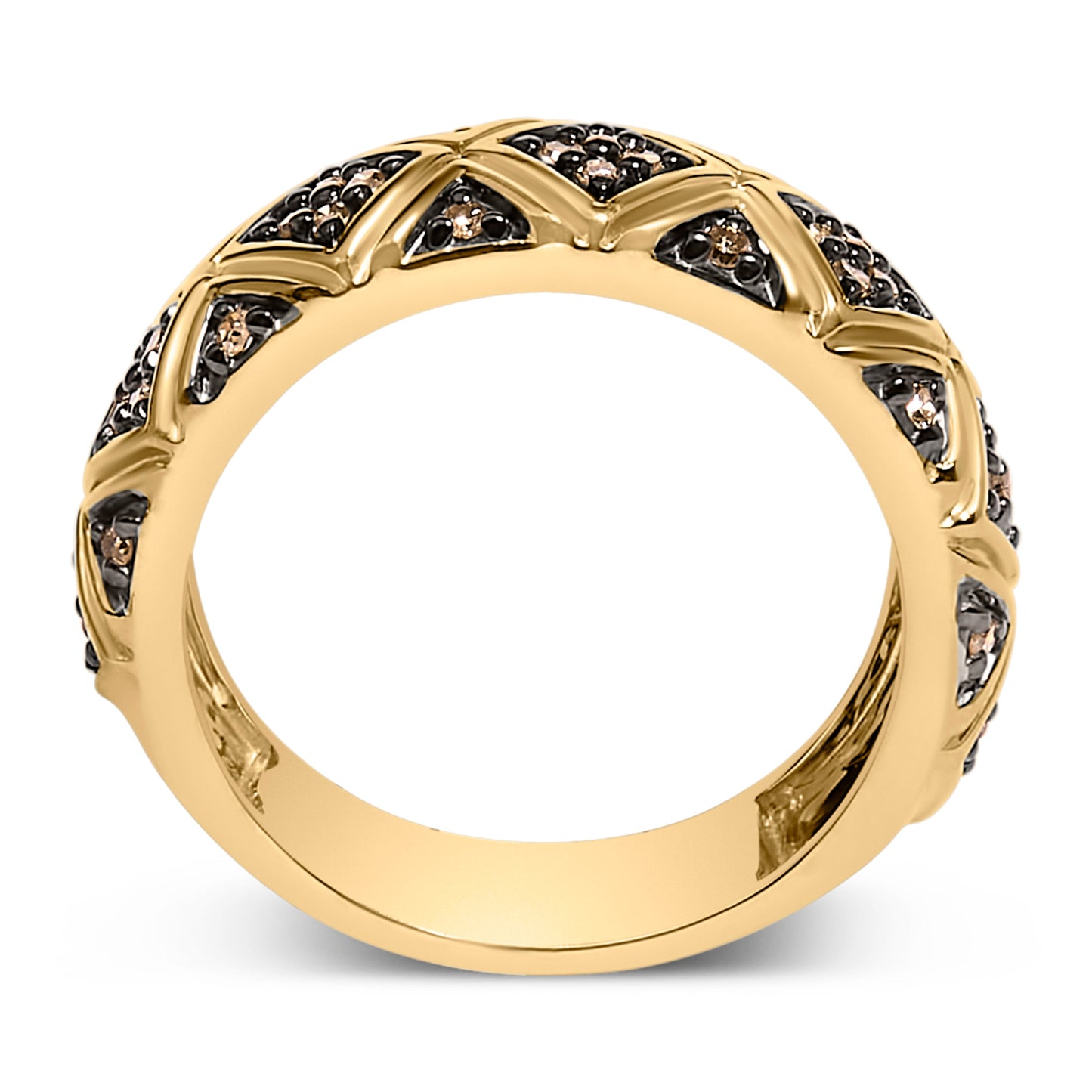 Anillo de banda de estilo geométrico con diamante champán de 3/8 Cttw en plata de ley .925 chapada en oro amarillo de 10K - Talla 7