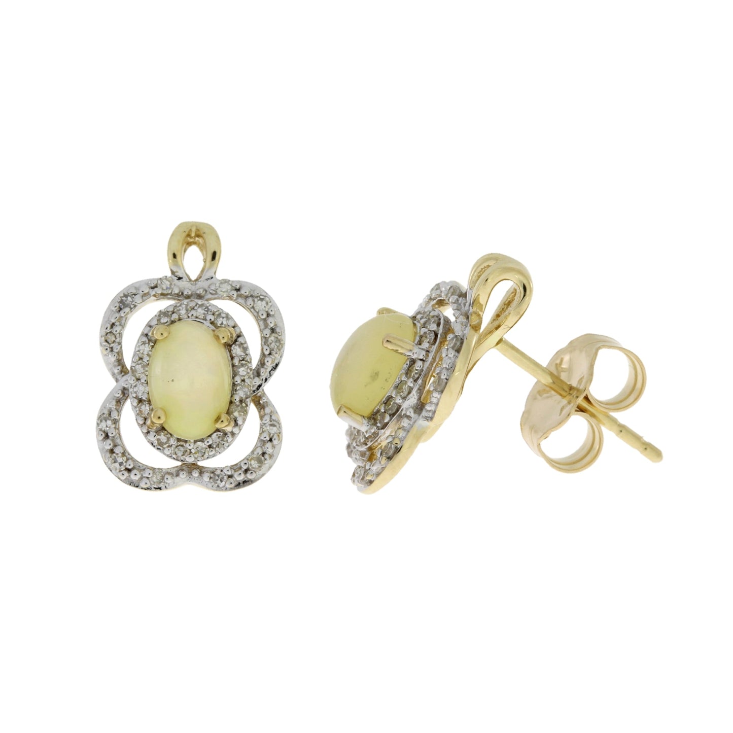 Aretes de ópalo y diamante de .17 qt en oro amarillo de 14 kt