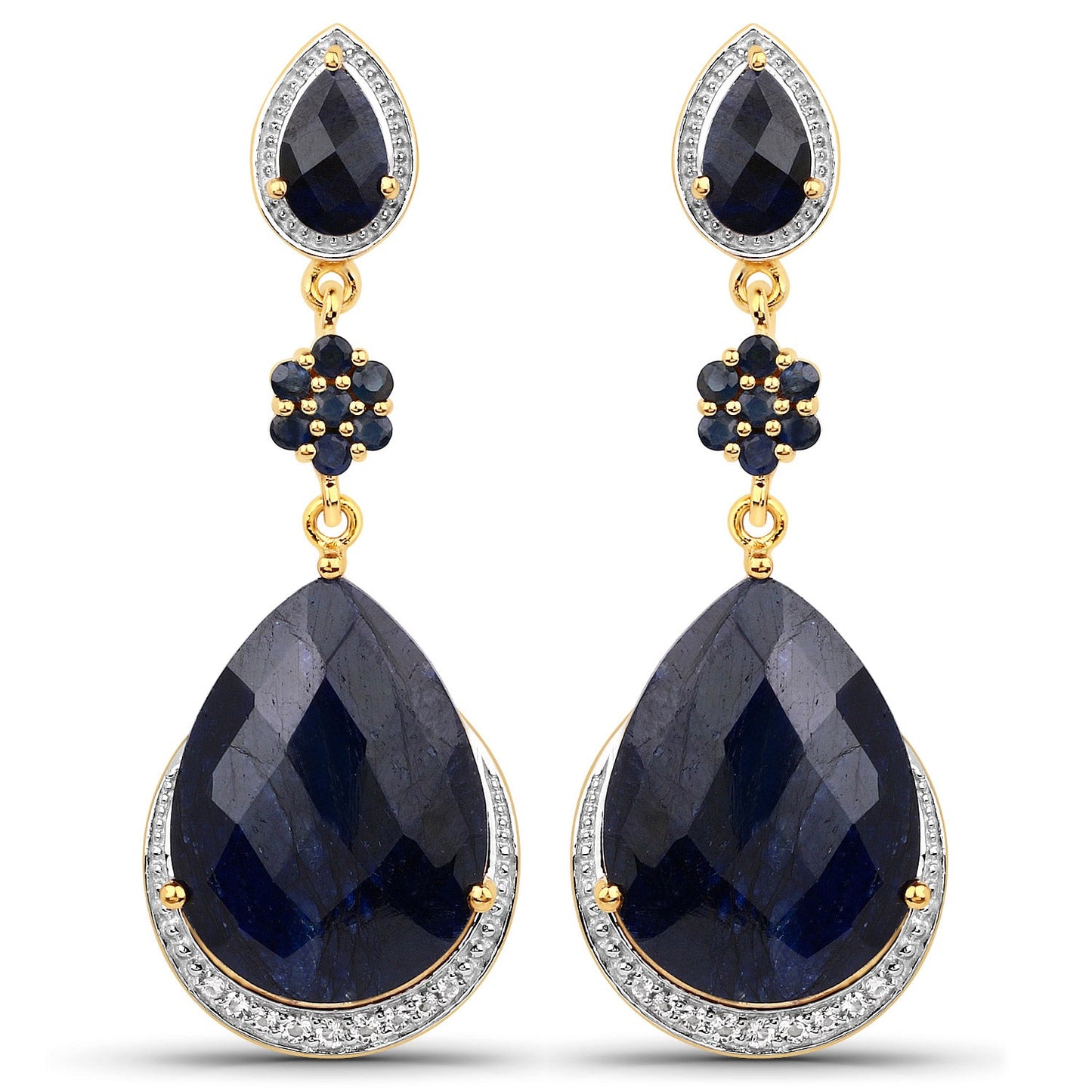 Pendientes de plata de ley .925 con zafiro teñido de 30.04 quilates, zafiro azul y topacio blanco