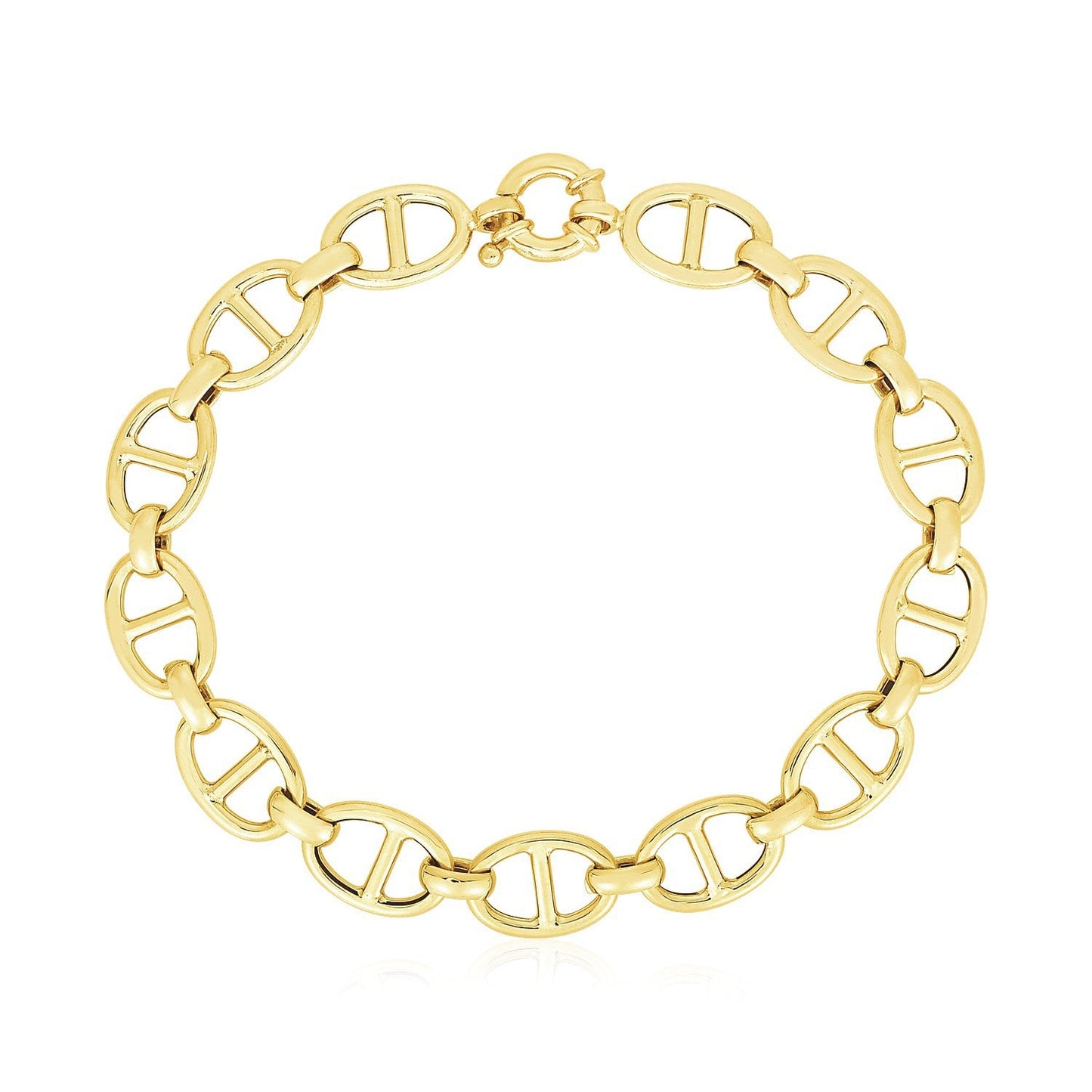 Pulsera de eslabones marineros de oro amarillo de 14k muy pulida (8.8mm)