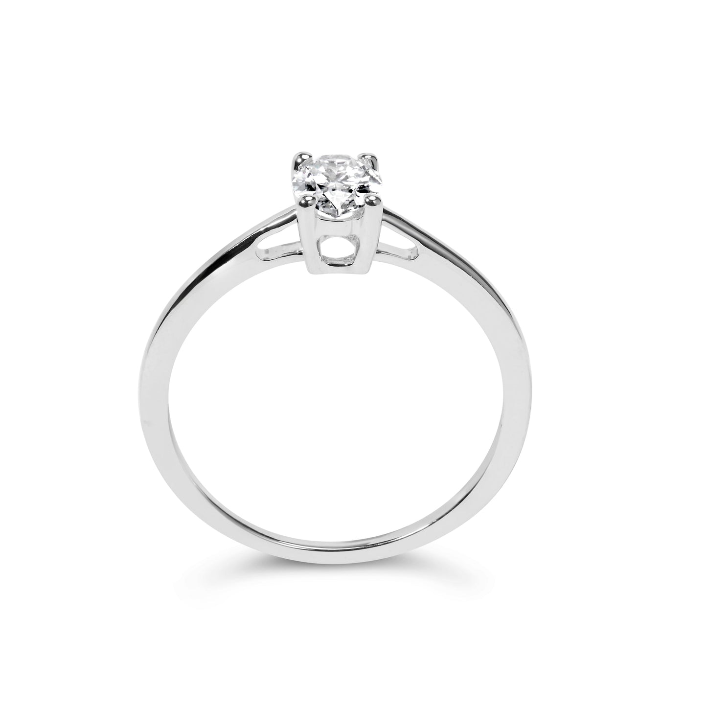 Anillo de compromiso solitario de oro blanco de 14K con diamante de laboratorio ovalado de 1/2 quilate de peso total y 4 puntas (color F-G, claridad VS2-SI1) - Talla 7