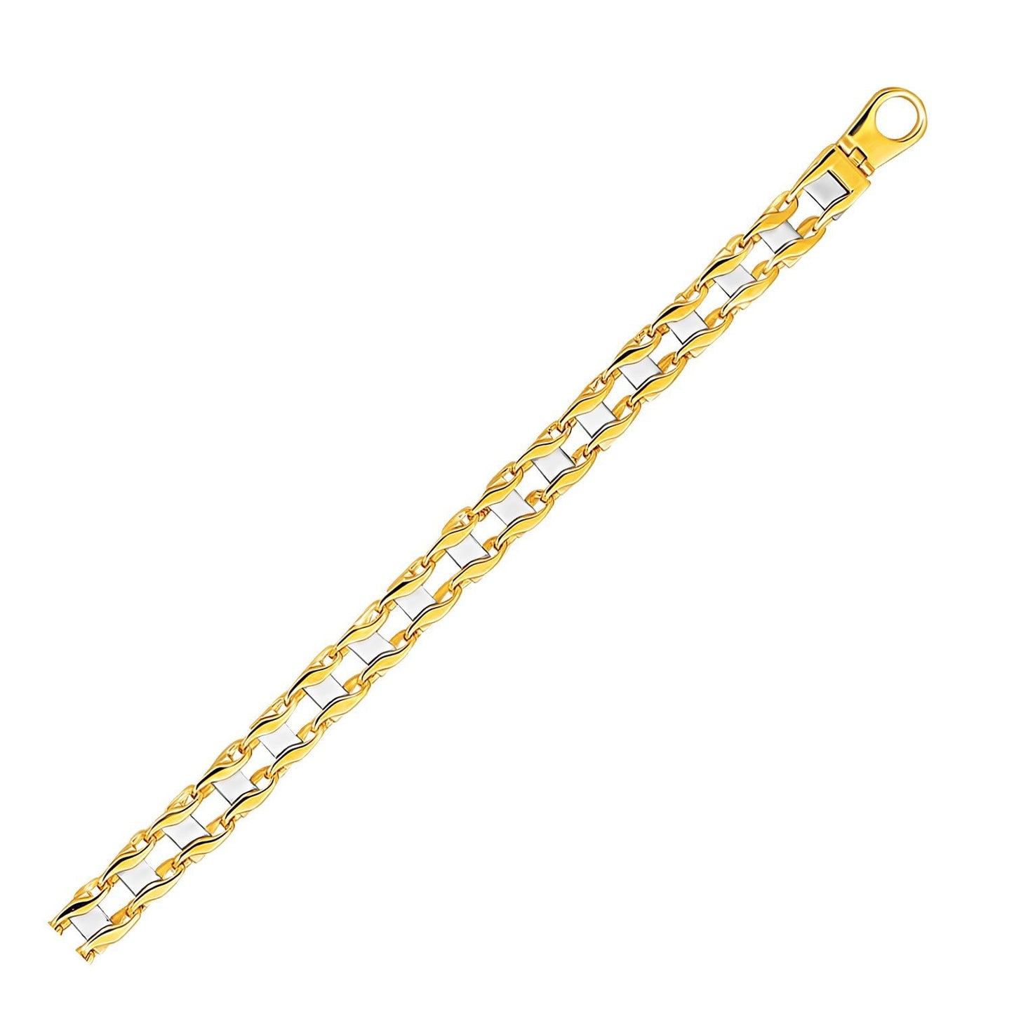 Pulsera de oro de 14k de dos tonos para hombre con eslabones de barra estilo S