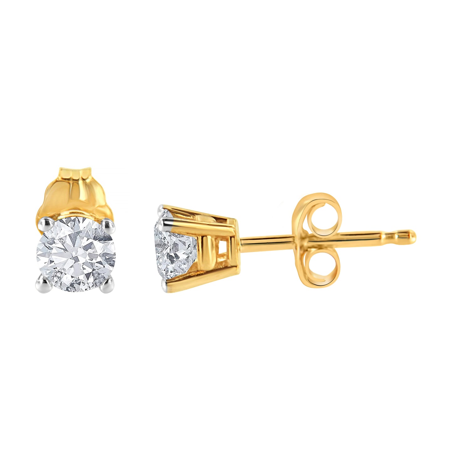 Pendientes de solitario con diamantes redondos de oro amarillo de 14K, 1/2 quilate en total (color O-P, claridad SI2-I1)