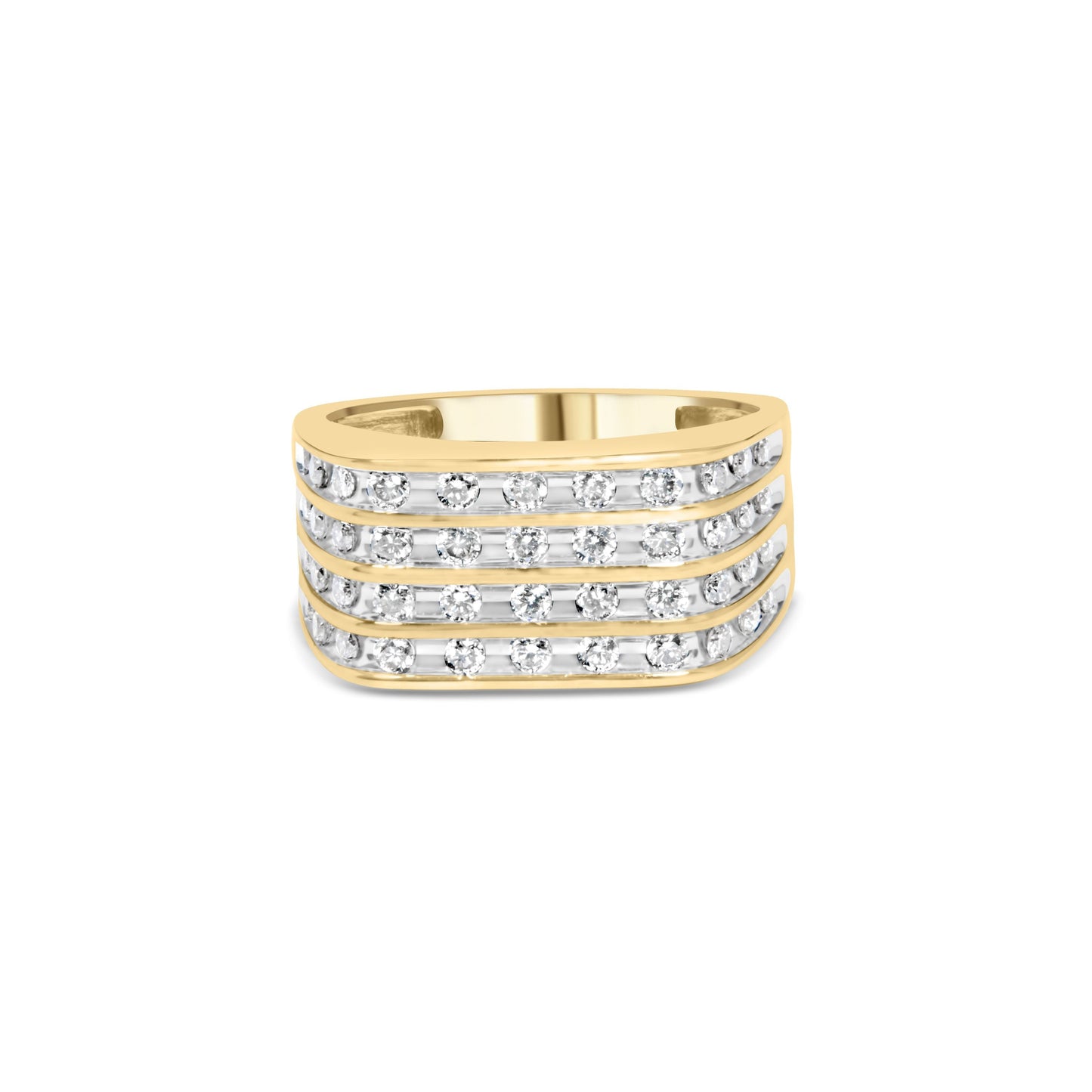Anillo de hombre de oro amarillo de 10K con varias filas de diamantes de 1,00 quilates