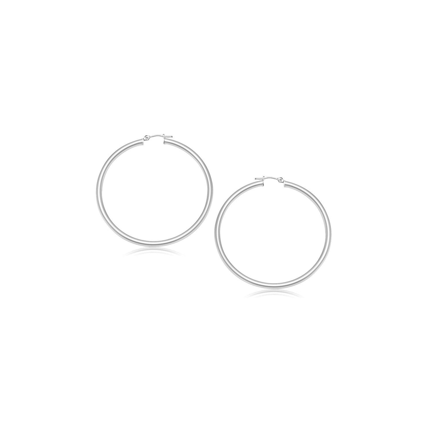 Pendientes de aro pulidos de oro blanco de 14k (15 mm)