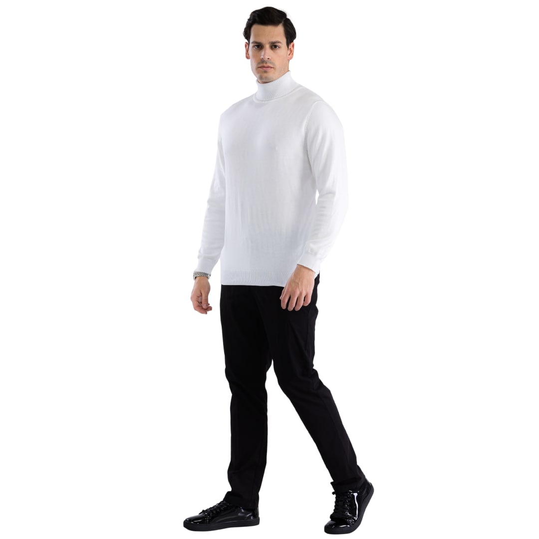 Mens White Pullover Turtleneck Sweater