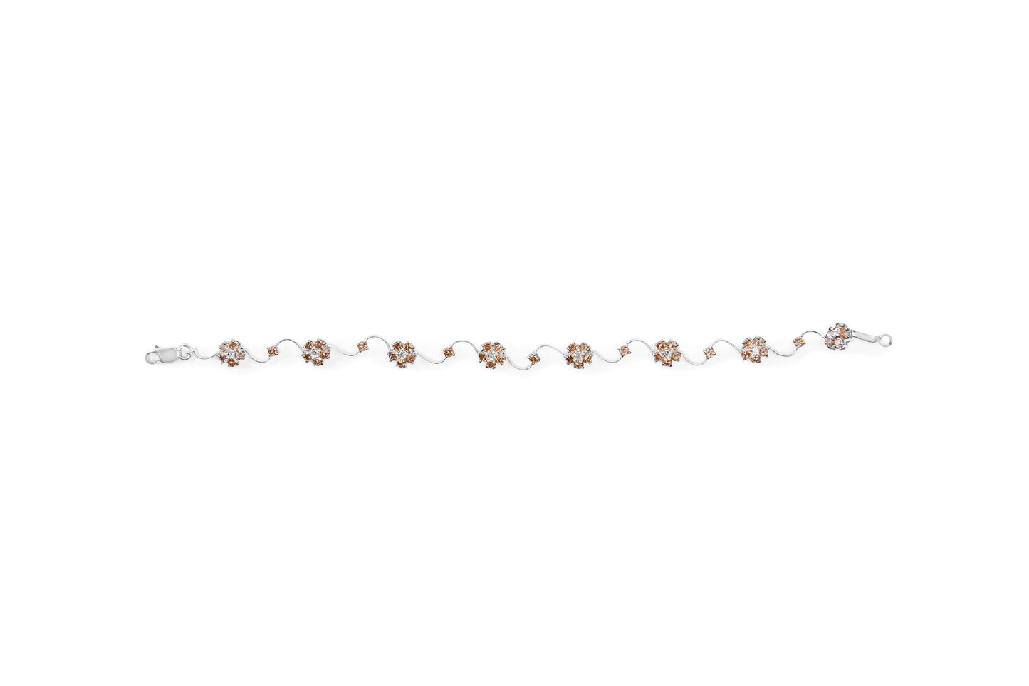 Pulsera de eslabones tipo estación y racimo floral de oro blanco de 10K con diamantes blancos y champaña de 4.0 TCW (color H-I, claridad SI2-I1) - 7 pulgadas