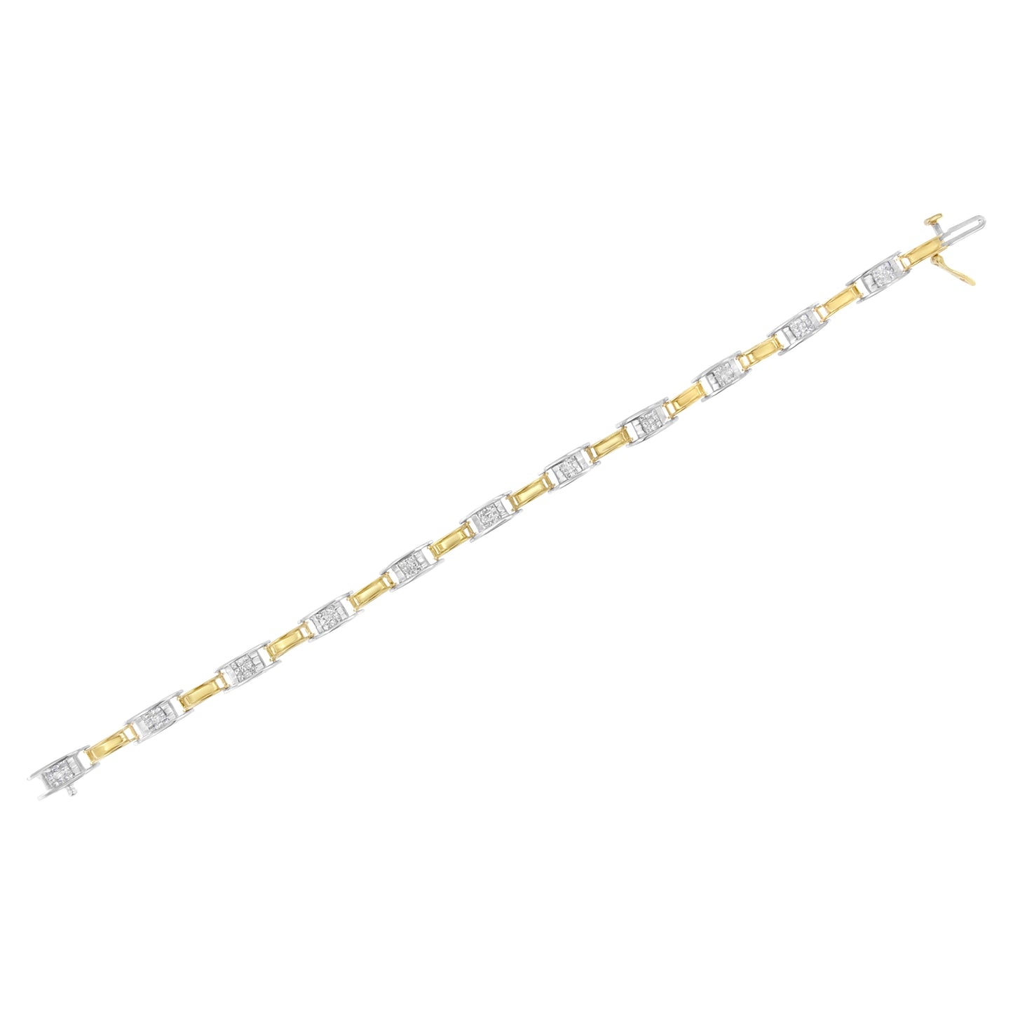 Pulsera de 7" de oro de 14K de dos tonos con eslabones y diamantes de corte princesa de 1,00 Cttw (color H-I, claridad SI1-SI2)