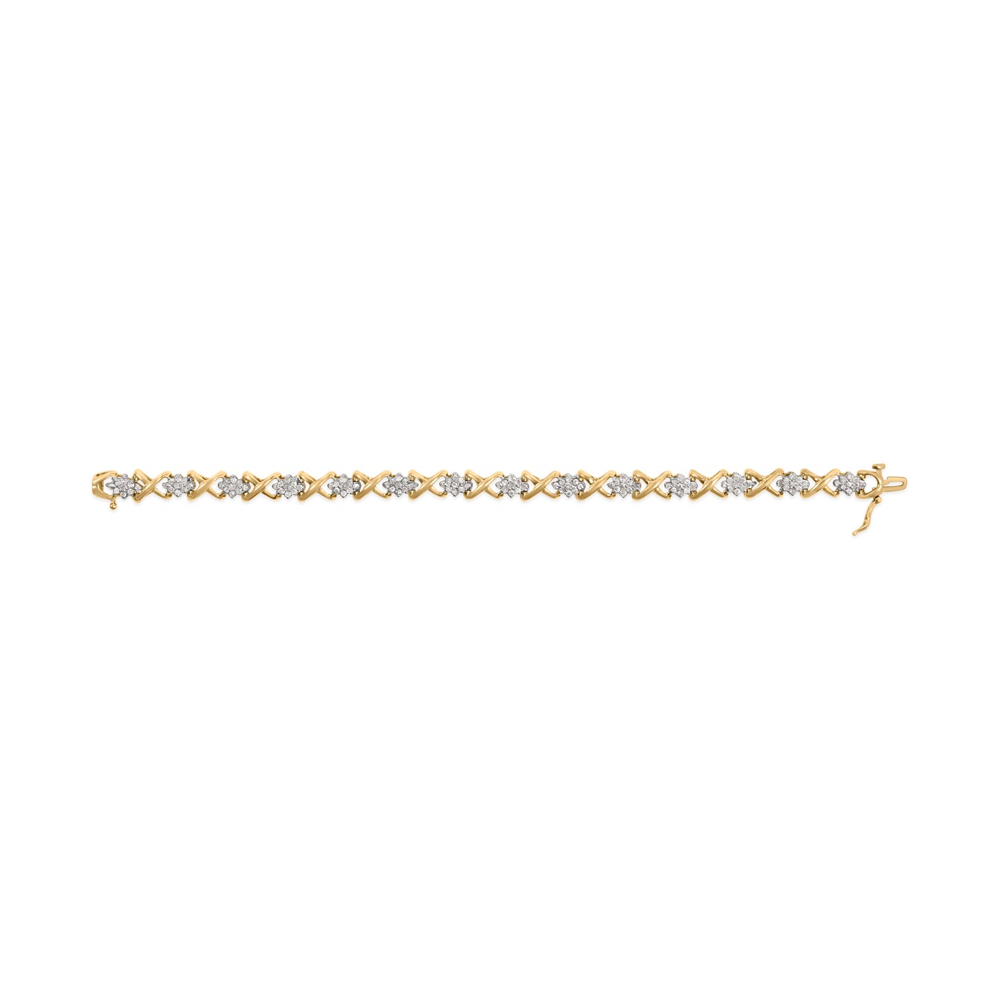 Pulsera de eslabones de oro amarillo de 10 quilates chapado en plata de ley 925 con diamantes redondos de 2,00 quilates y 7" (color H-I, claridad I2-I3)