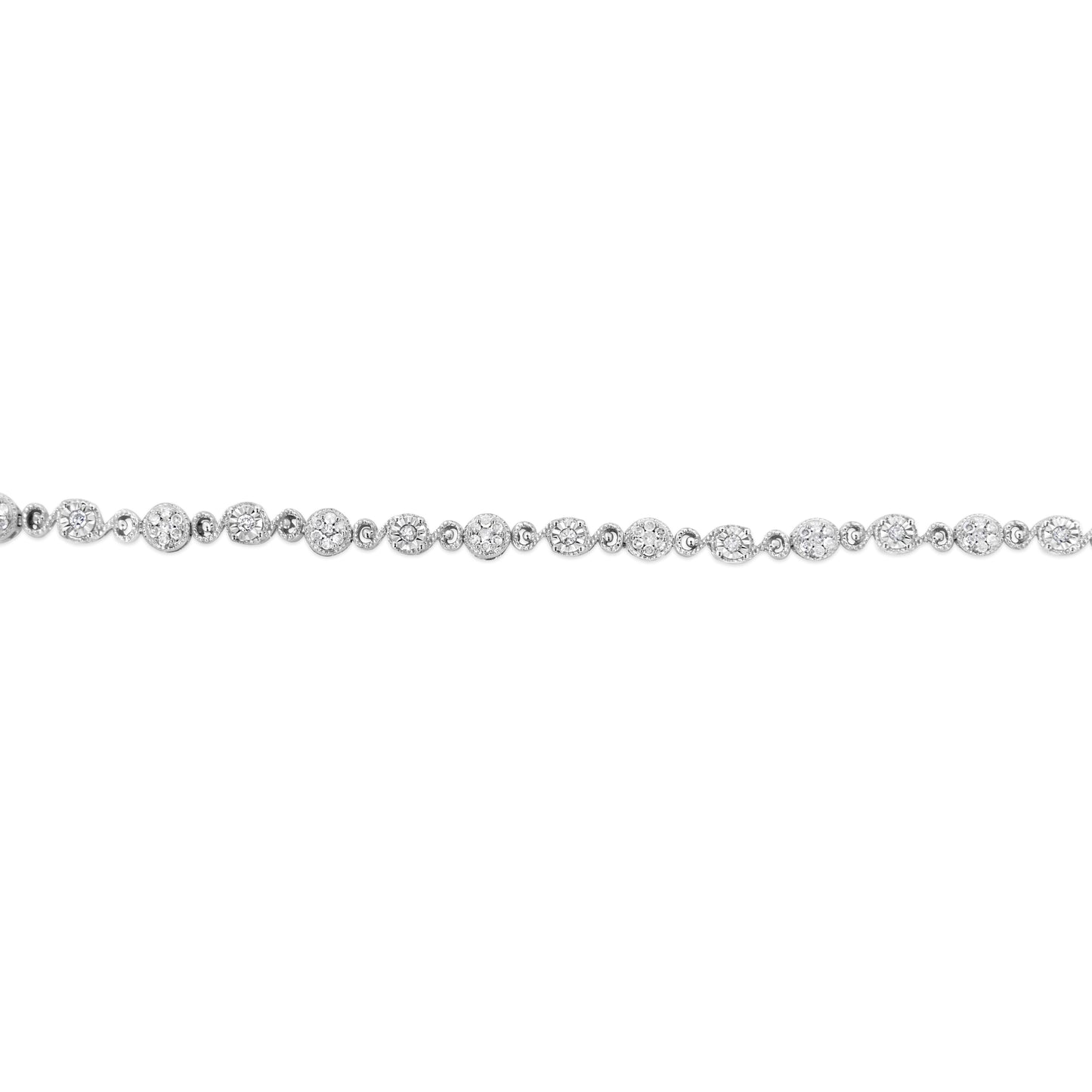 Pulsera de eslabones de plata esterlina .925 con diamantes de 1.0 quilates en total, diseño de remolino y cuentas (color I-J, claridad I3-Promo) - 7.25 pulgadas