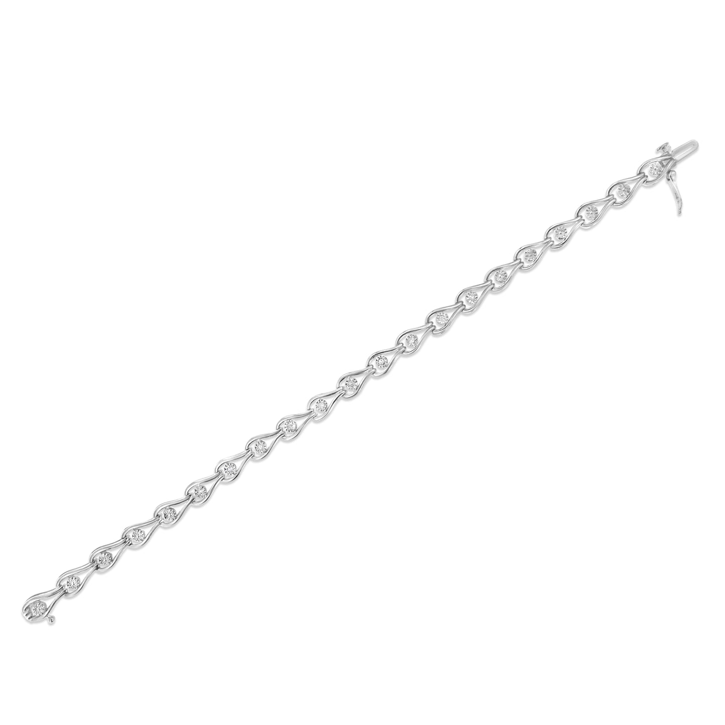 Pulsera de eslabones con forma de pera y bisel de plata de ley .925 con diamantes de 1/10 Cttw engarzados en milagro (color I-J, claridad I3) - 7.25"