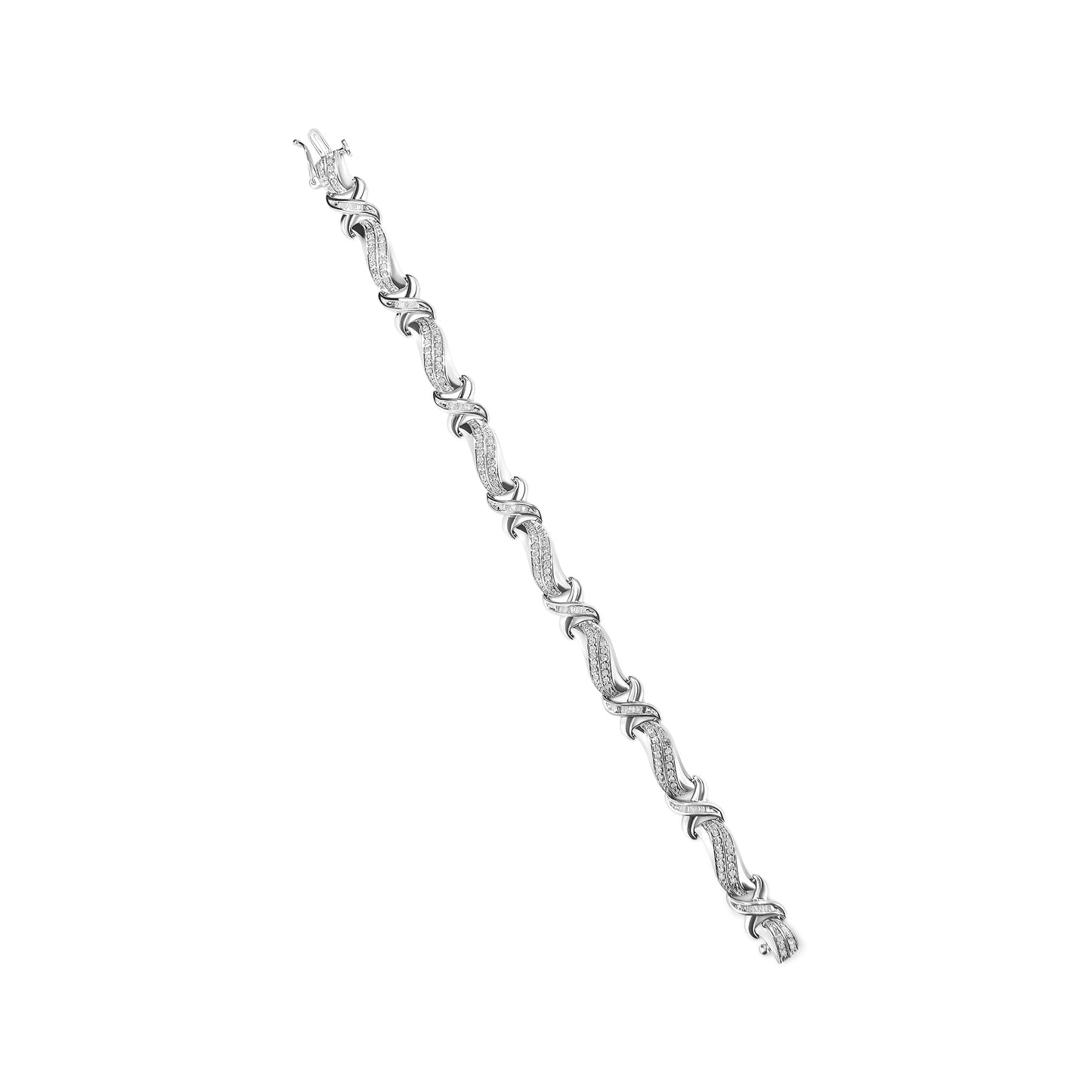 Pulsera de tenis con eslabones ondulados y en X de plata de ley .925 con diamantes de 1.75 quilates en total (color I-J, claridad I3) - 7"