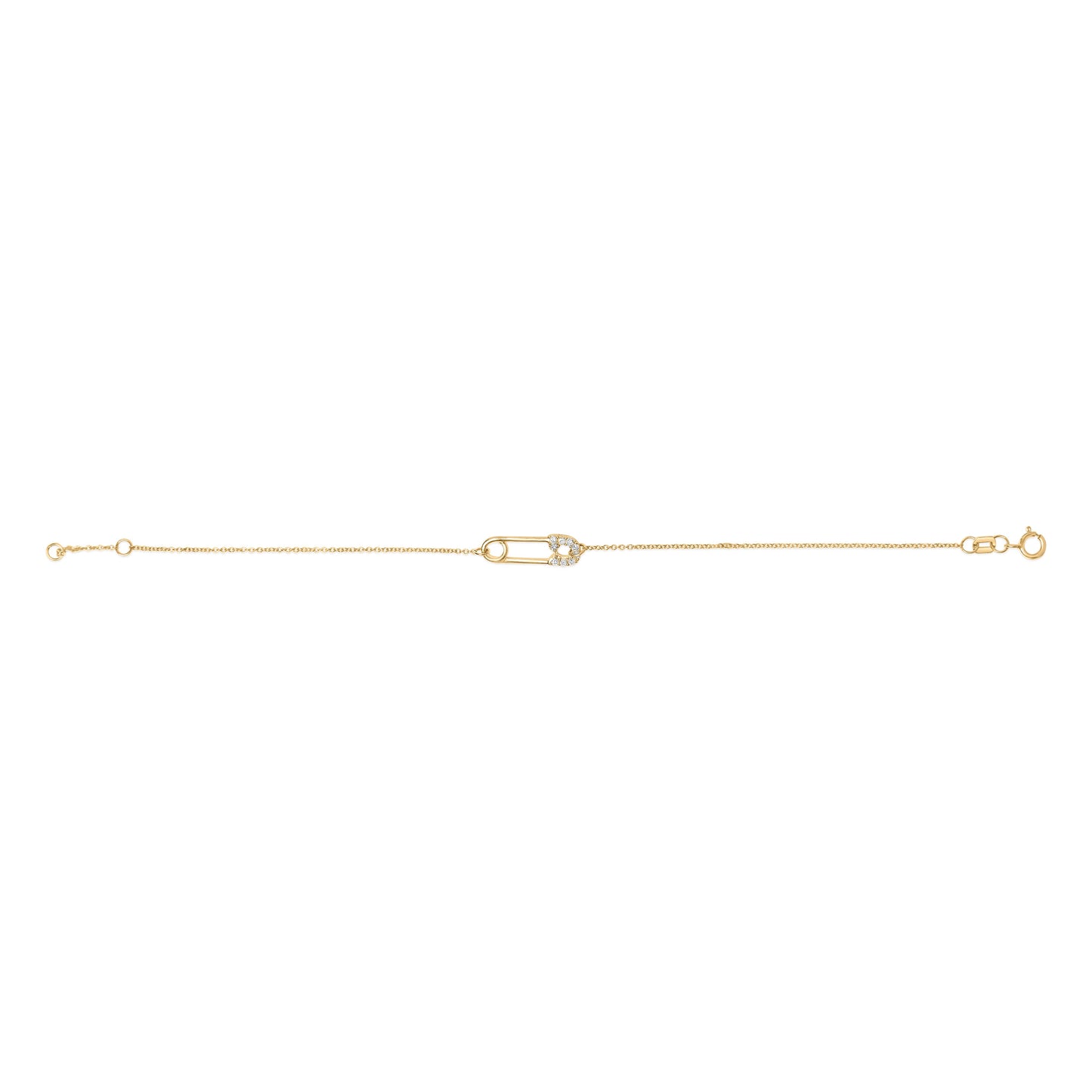 Pulsera de eslabones ajustables con dije de clip de 1/10 Cttw de diamante en oro amarillo de 10K (color I-J, claridad I1-I2) - 7.25 pulgadas