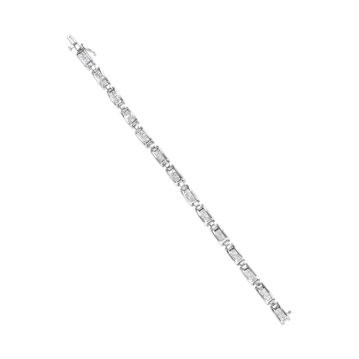 Pulsera de tenis de oro blanco de 14 quilates de 3.0 quilates con diamantes de talla princesa con engaste invisible y broche de 7.25" (Color I-J, Claridad I1-I2)