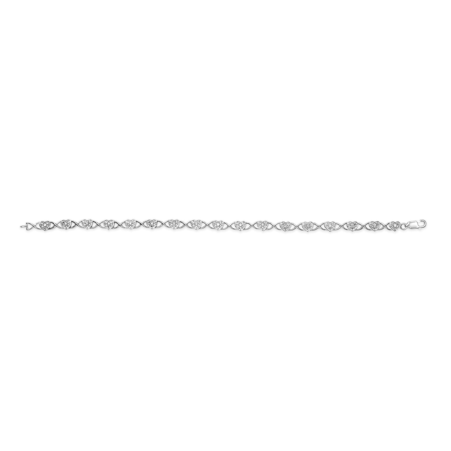Pulsera de eslabones en forma de corazón de plata de ley 925 con acento de diamante (color I-J, claridad I3) - 7.25"