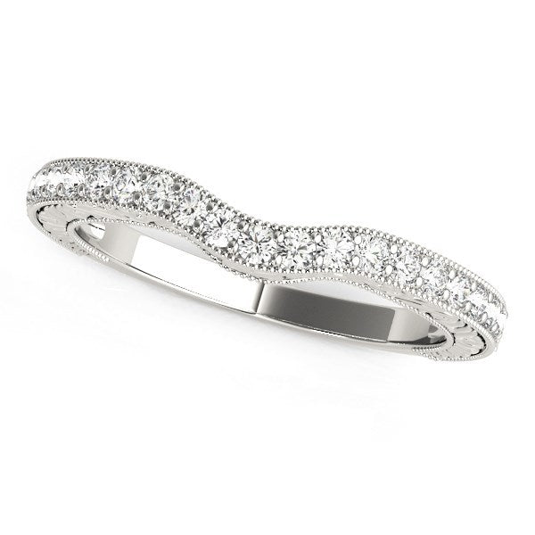 Anillo de diamantes curvo con milgrain estilo antiguo de oro blanco de 14k (1/4 quilate total)