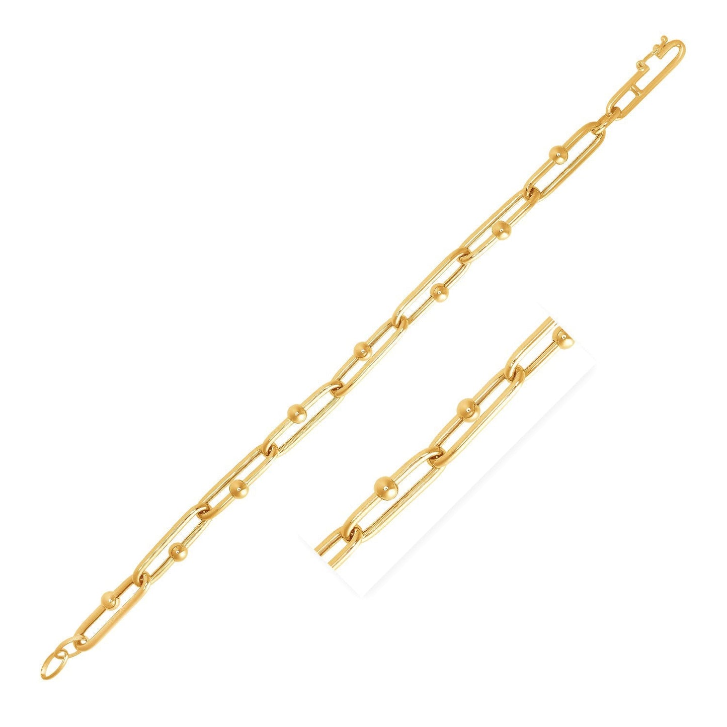 Pulsera de cadena ovalada de oro amarillo de 14k y 7 3/4 pulgadas con cuentas