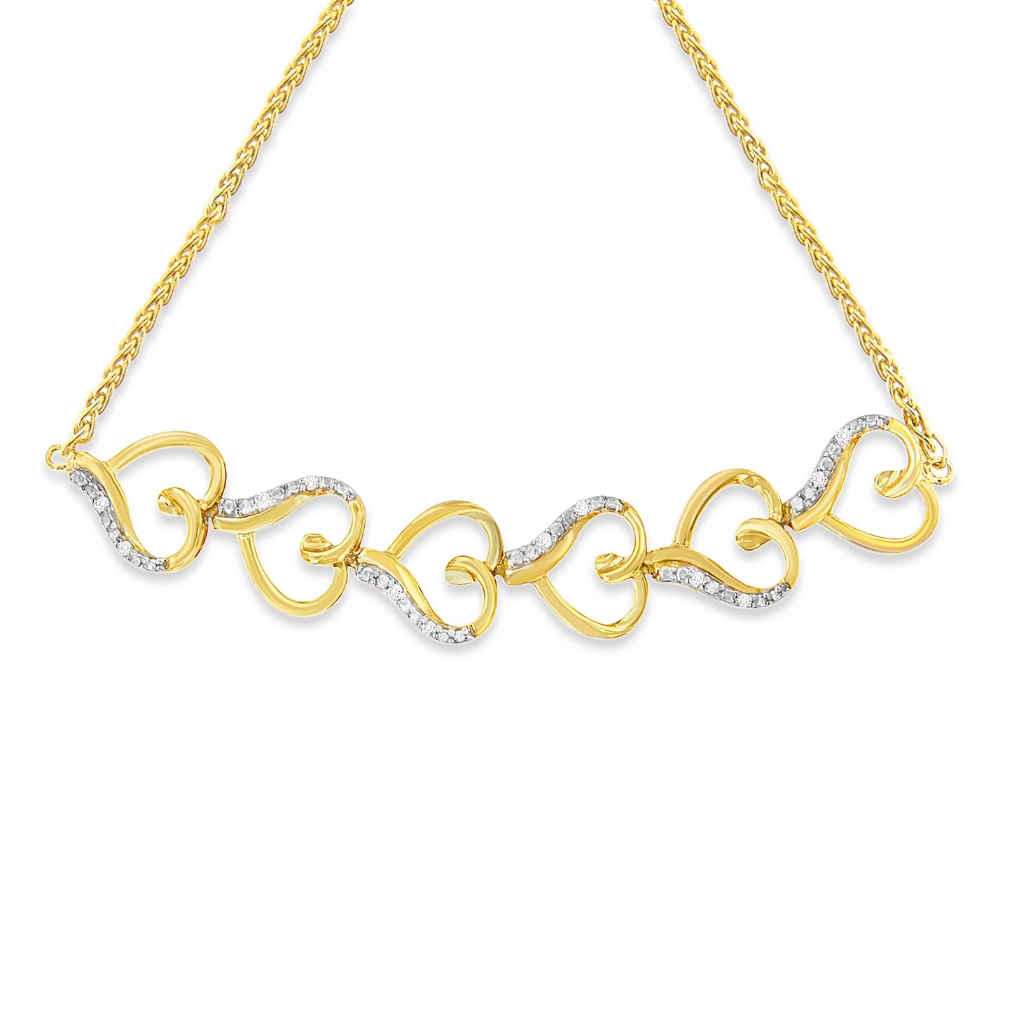 10K Yellow Gold over .925 Sterling Silver Diamond Accented Open Hearts 6â€-9†Adjustable Chain Bolo Bracelet (H-I Color, I2-I3 Clarity)