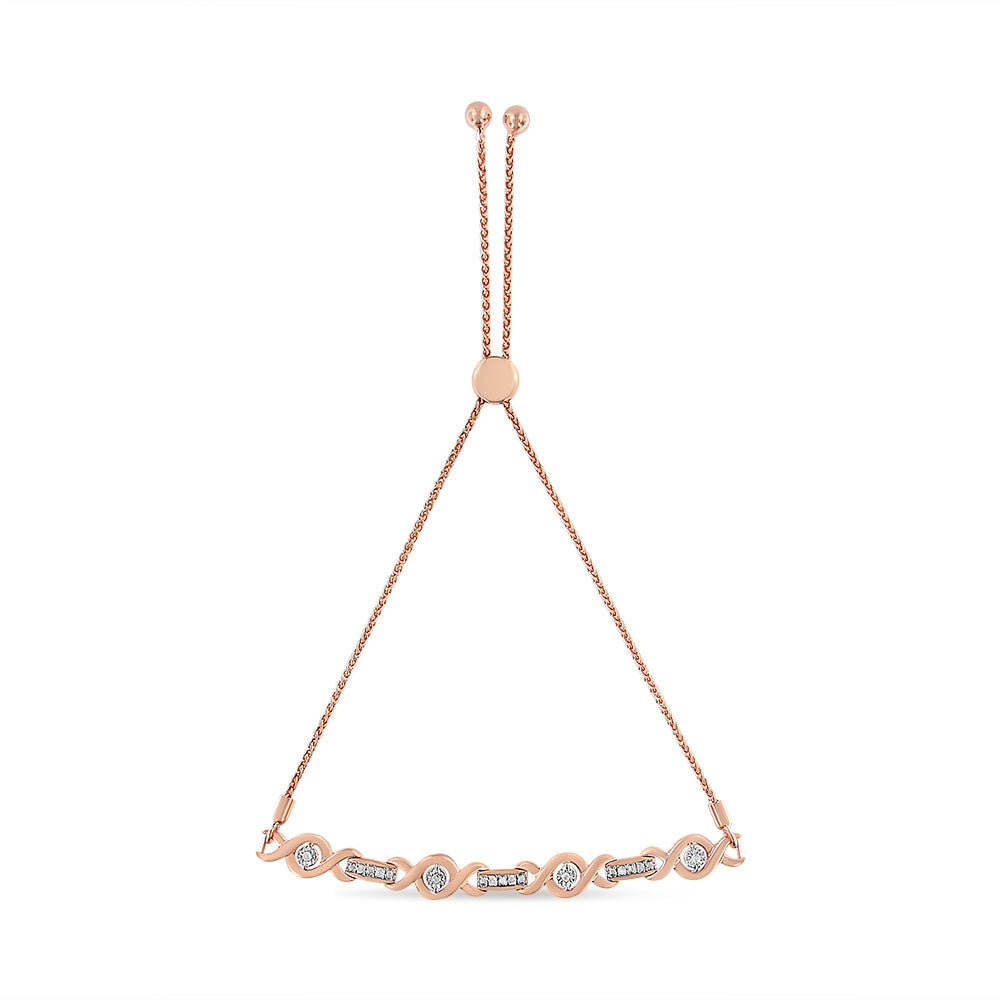 Pulsera Bolo Ajustable de 4 a 10 Pulgadas con Acentos de Diamante Engastados en Canal de Plata de Ley .925 Chapada en Oro Amarillo de 14K (Color I-J, Claridad I3)