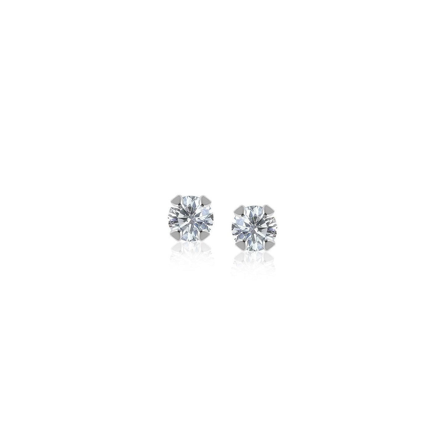 Pendientes de botón de 2 mm de oro blanco de 14k con circonita cúbica blanca