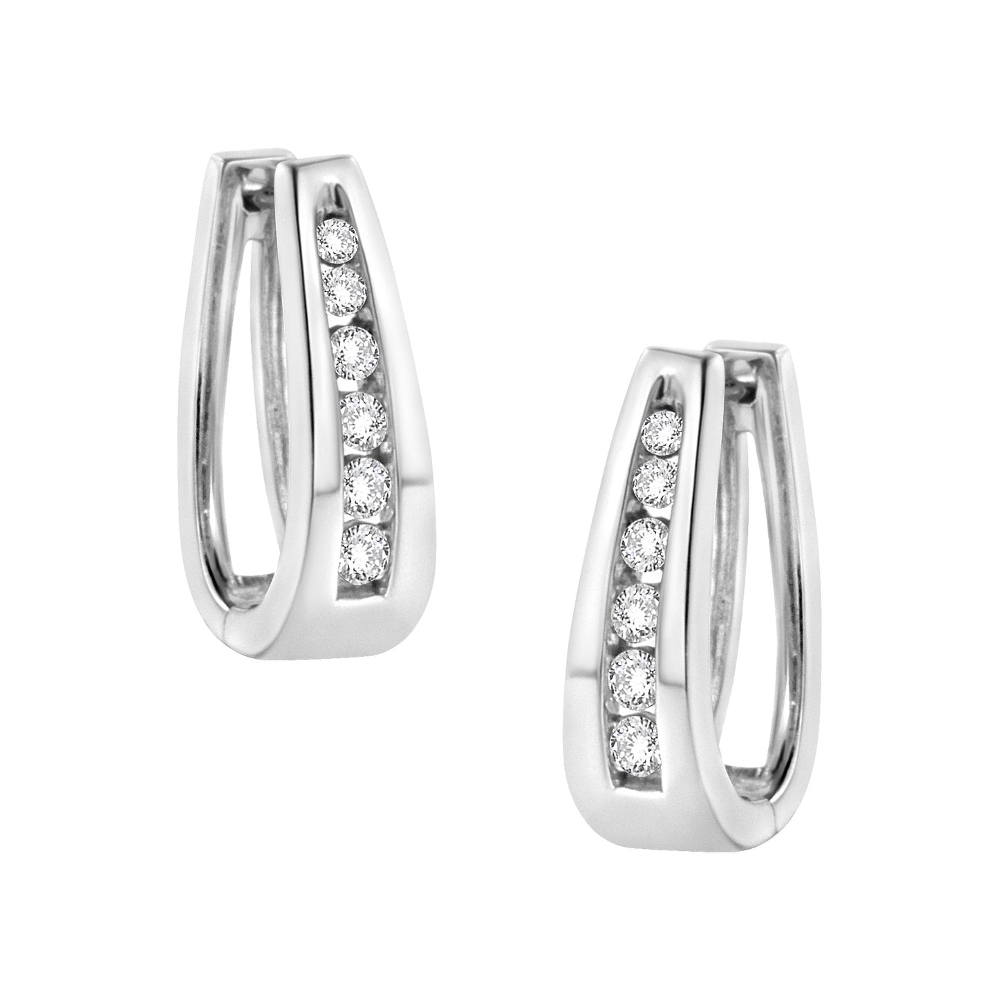 Pendientes de aro de oro blanco de 14k con diamantes de talla redonda brillante engastados en carril de 1/4 Cttw (color I-J, claridad I2-I3)