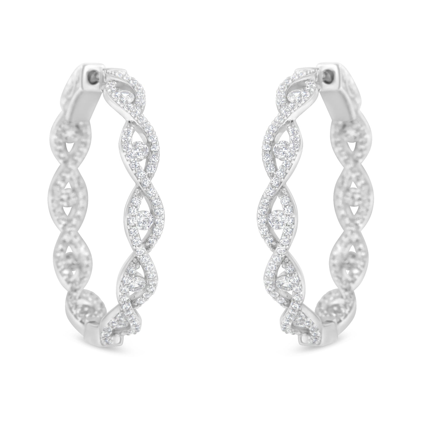 Pendientes de aro de oro blanco de 10K con diamantes (1 1/2 cttw, color H-I, claridad I1-I2)