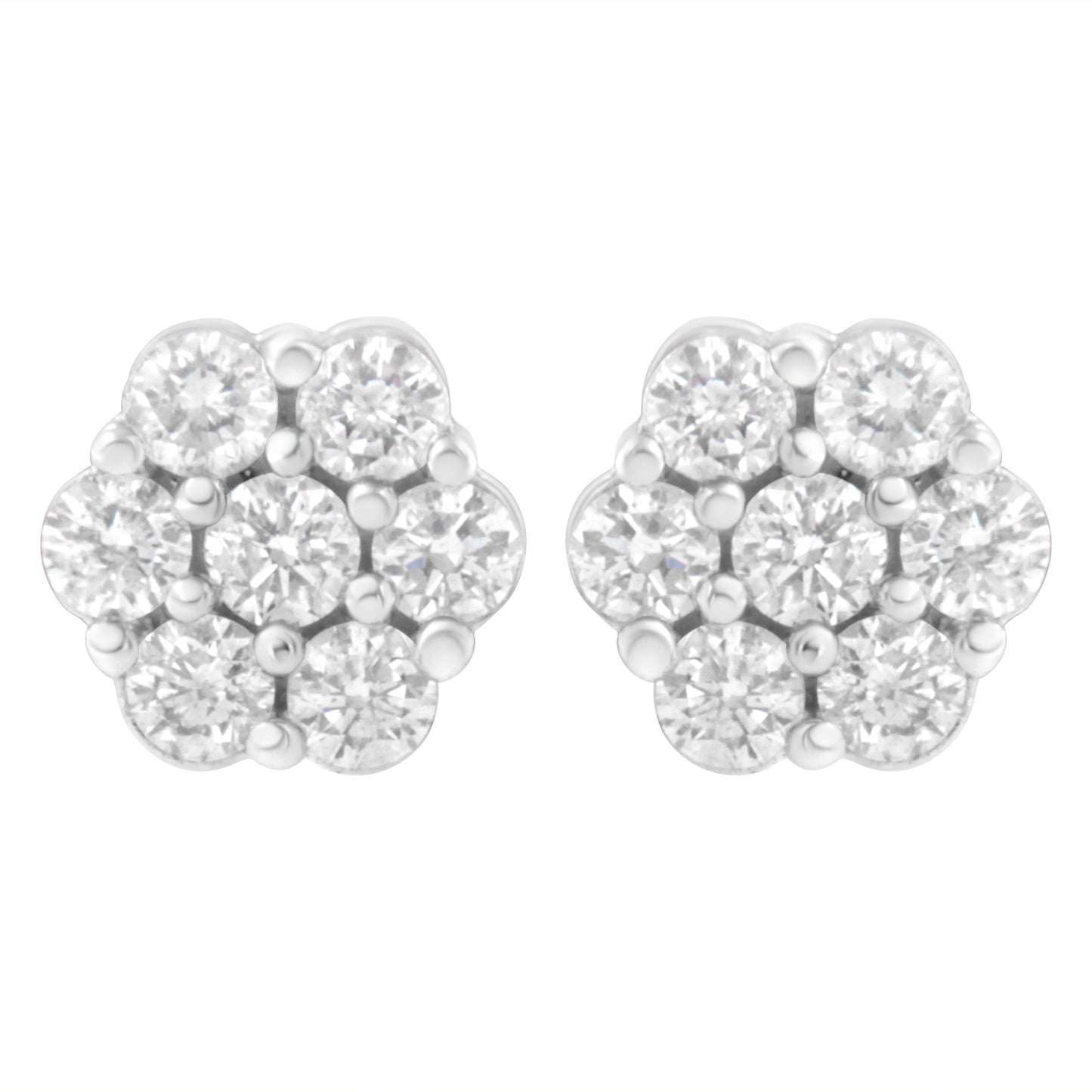 Pendientes de botón de oro blanco de 14 K con diamantes de 1 quilate (I-J, SI2-I1)
