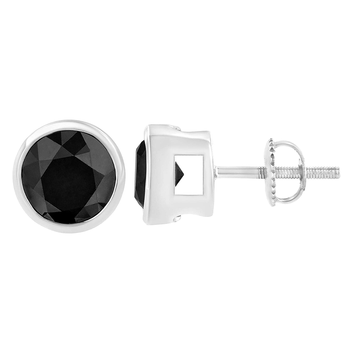 Pendientes de oro blanco de 14 quilates con diamantes negros de talla brillante redonda de 1/2 quilate engastados en bisel con parte posterior de rosca (realce de color elegante, claridad I2-I3)