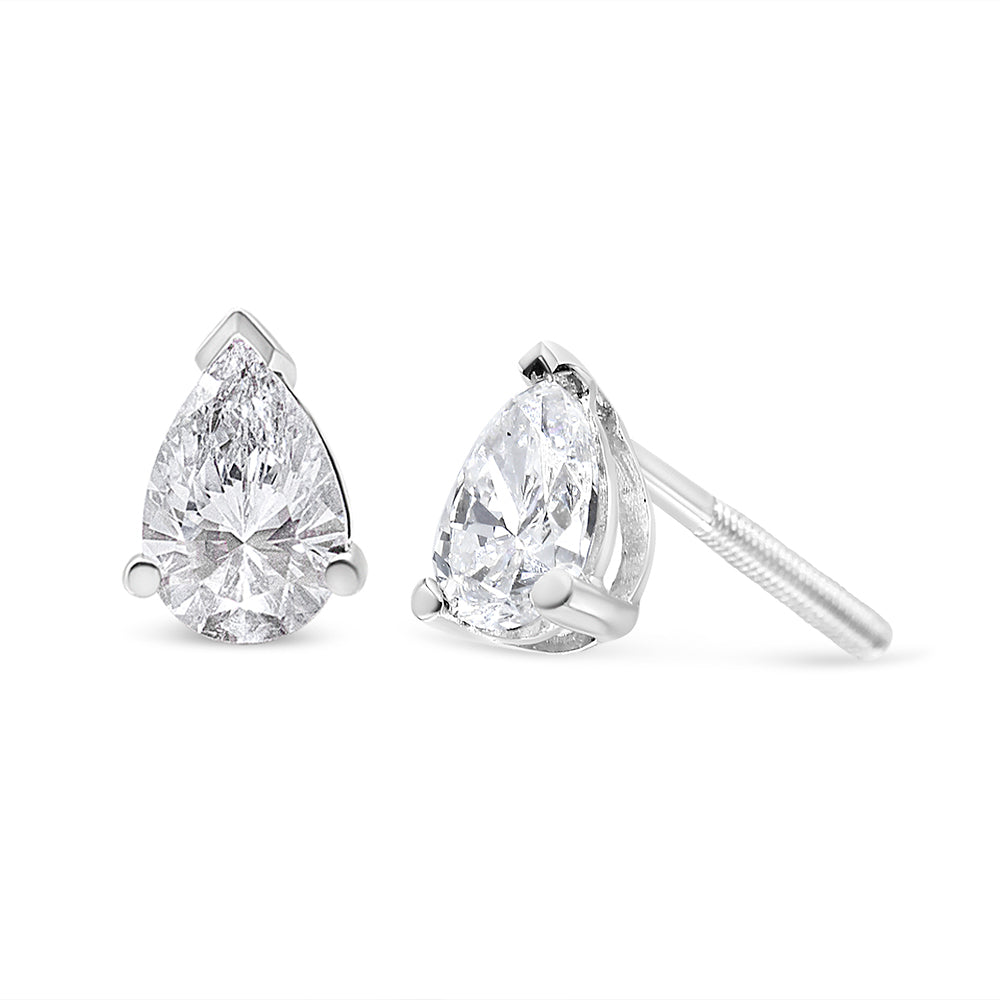 Pendientes de botón solitarios con diamantes cultivados en laboratorio en forma de pera de 1/2 quilate en oro blanco de 14K (color F-G, claridad VS2-SI1)