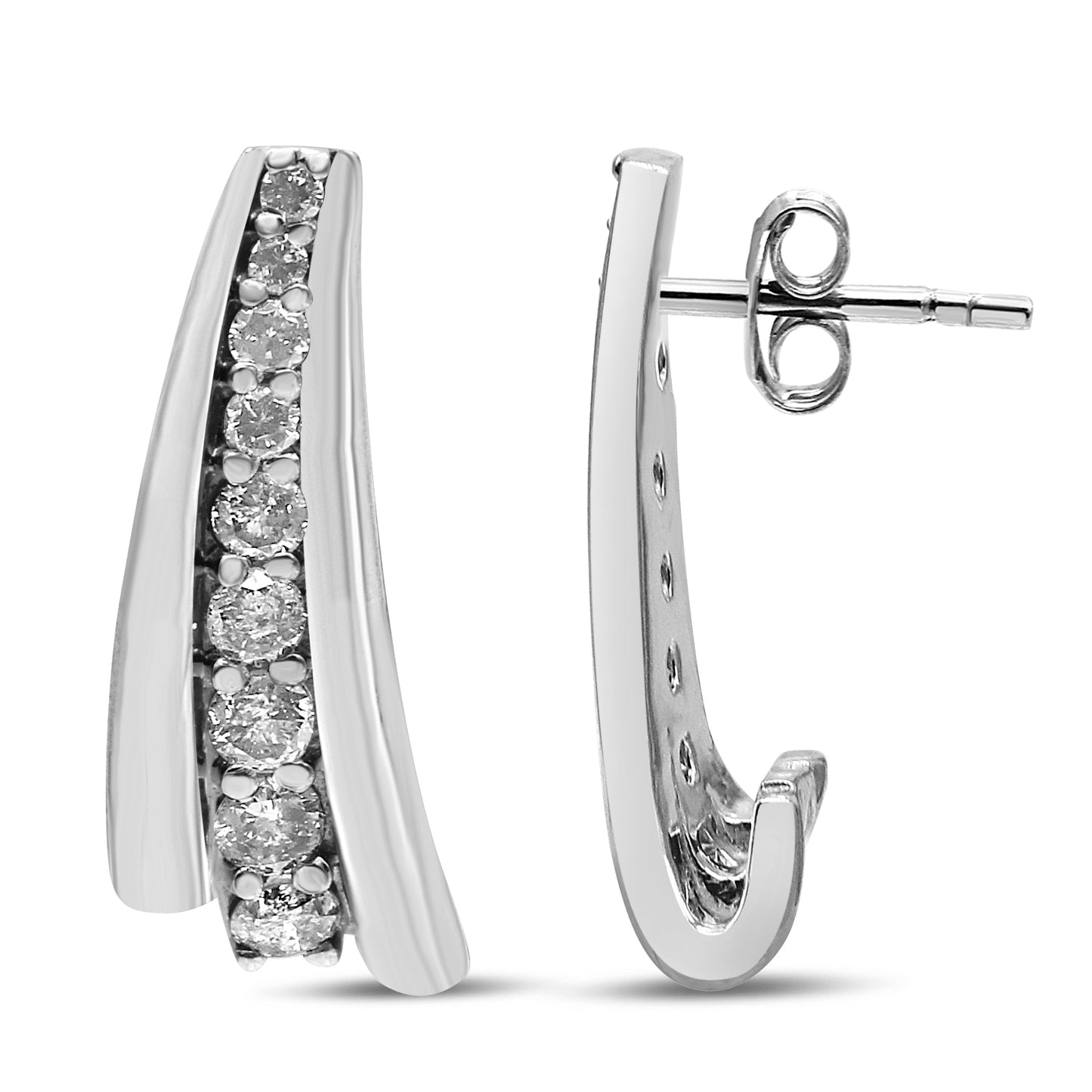 Pendientes de aro (Huggie) de plata de ley .925 con diamantes redondos de 1 quilate (claridad I2-I3, color I-J)