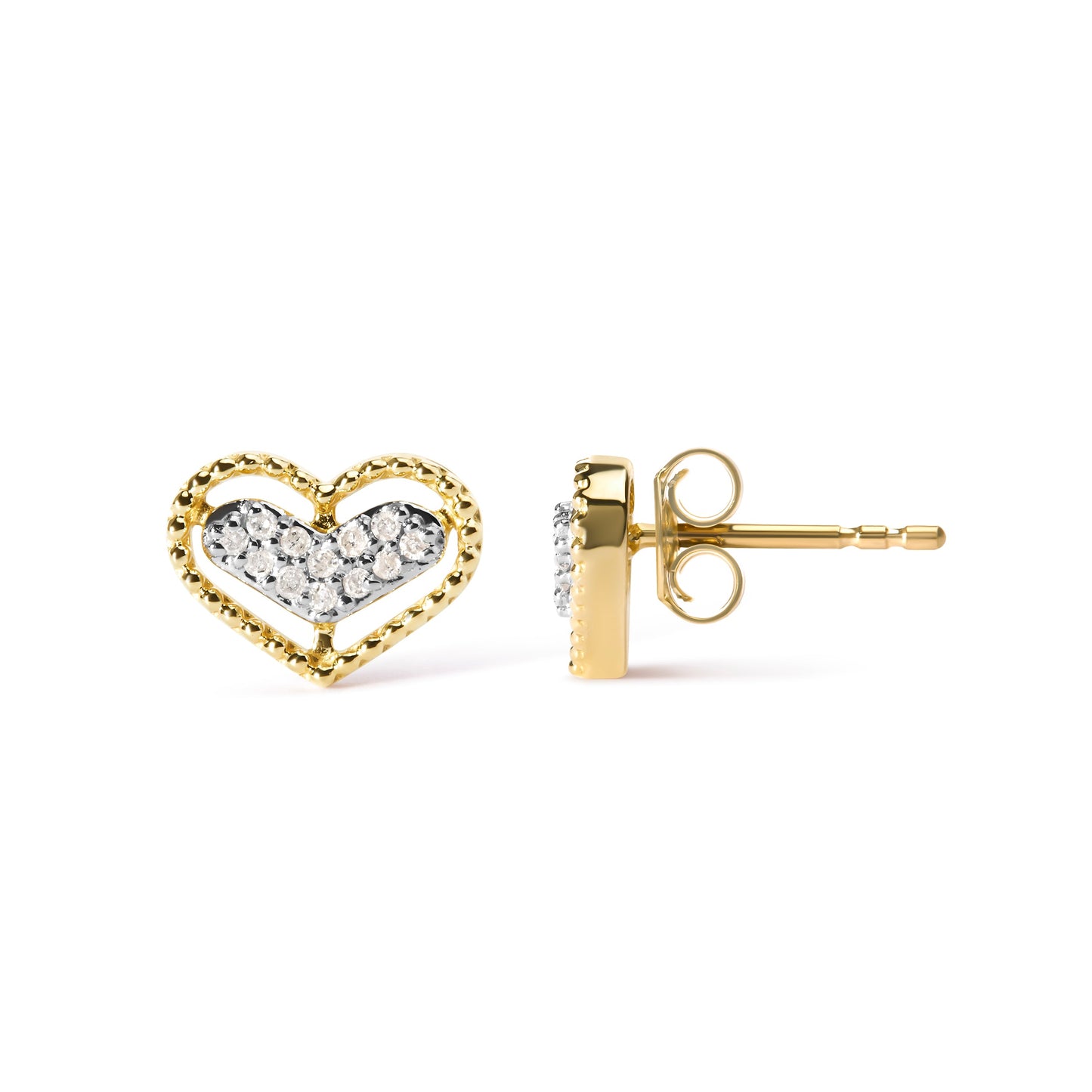 Pendientes de botón de halo de cuentas y corazón con diamantes de 0,10 qt en oro amarillo de 10K (color I-J, claridad I1-I2)
