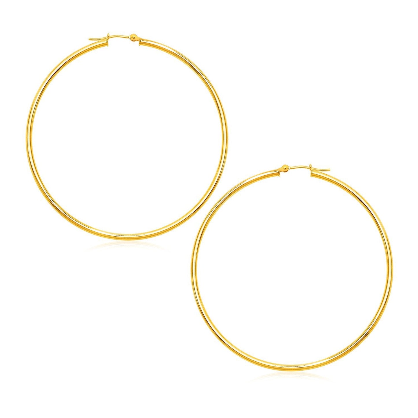 Pendientes de aro redondos grandes pulidos de oro amarillo de 14k