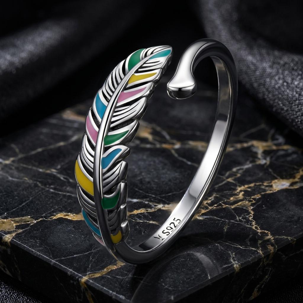 Anillo de plata de ley 925 esmaltado oxidado para mujer