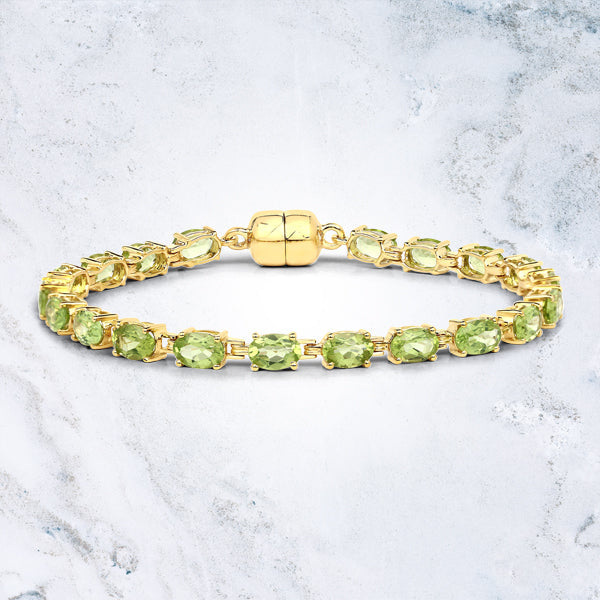 Pulsera de plata de ley .925 bañada en oro amarillo de 18K con peridoto auténtico de 9,03 quilates